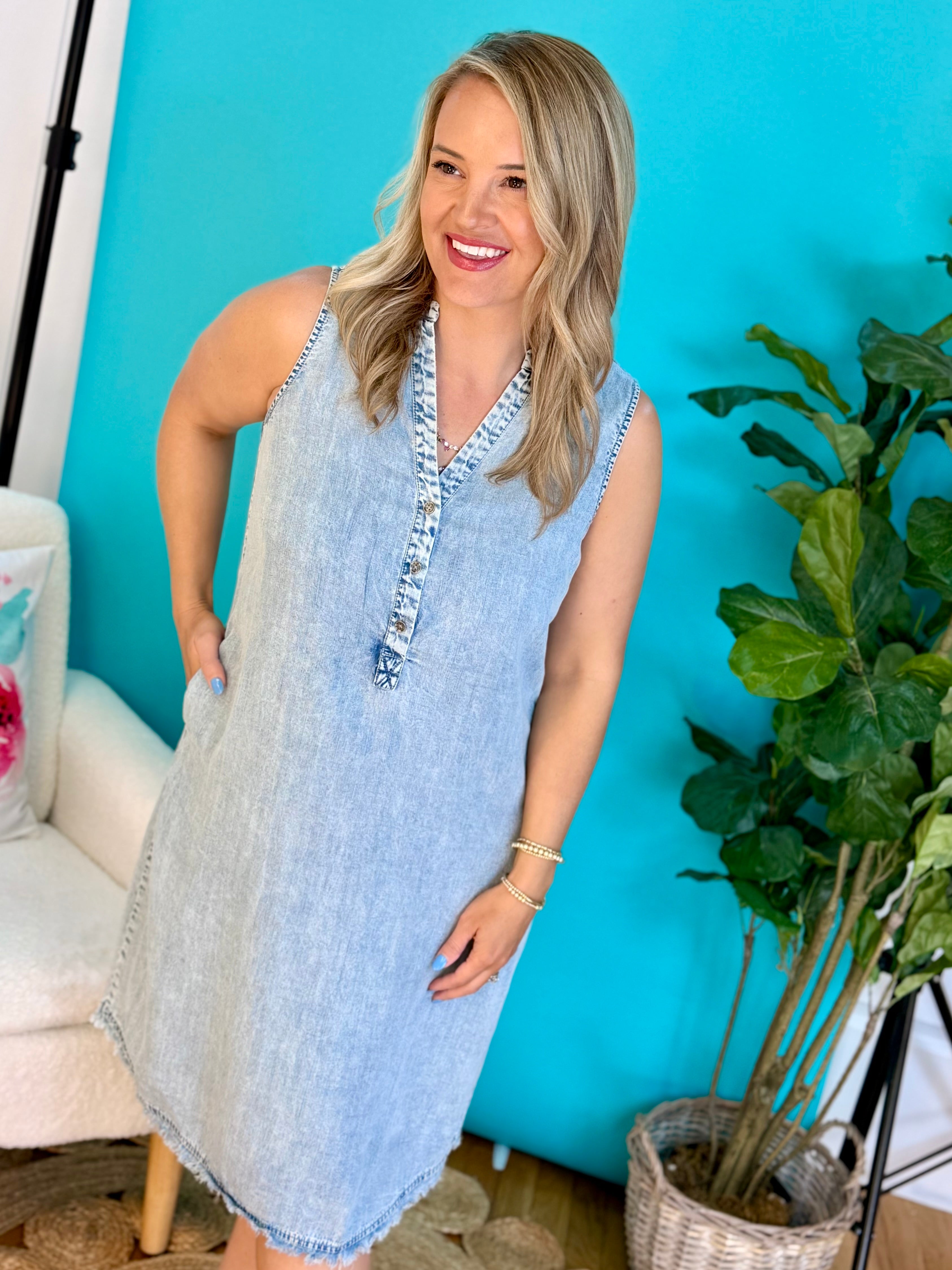 Whisper Soft Chambray Dress-180 Dresses-Doe and Rae-The Lovely Closet, Women's Fashion Boutique in Alexandria, KY