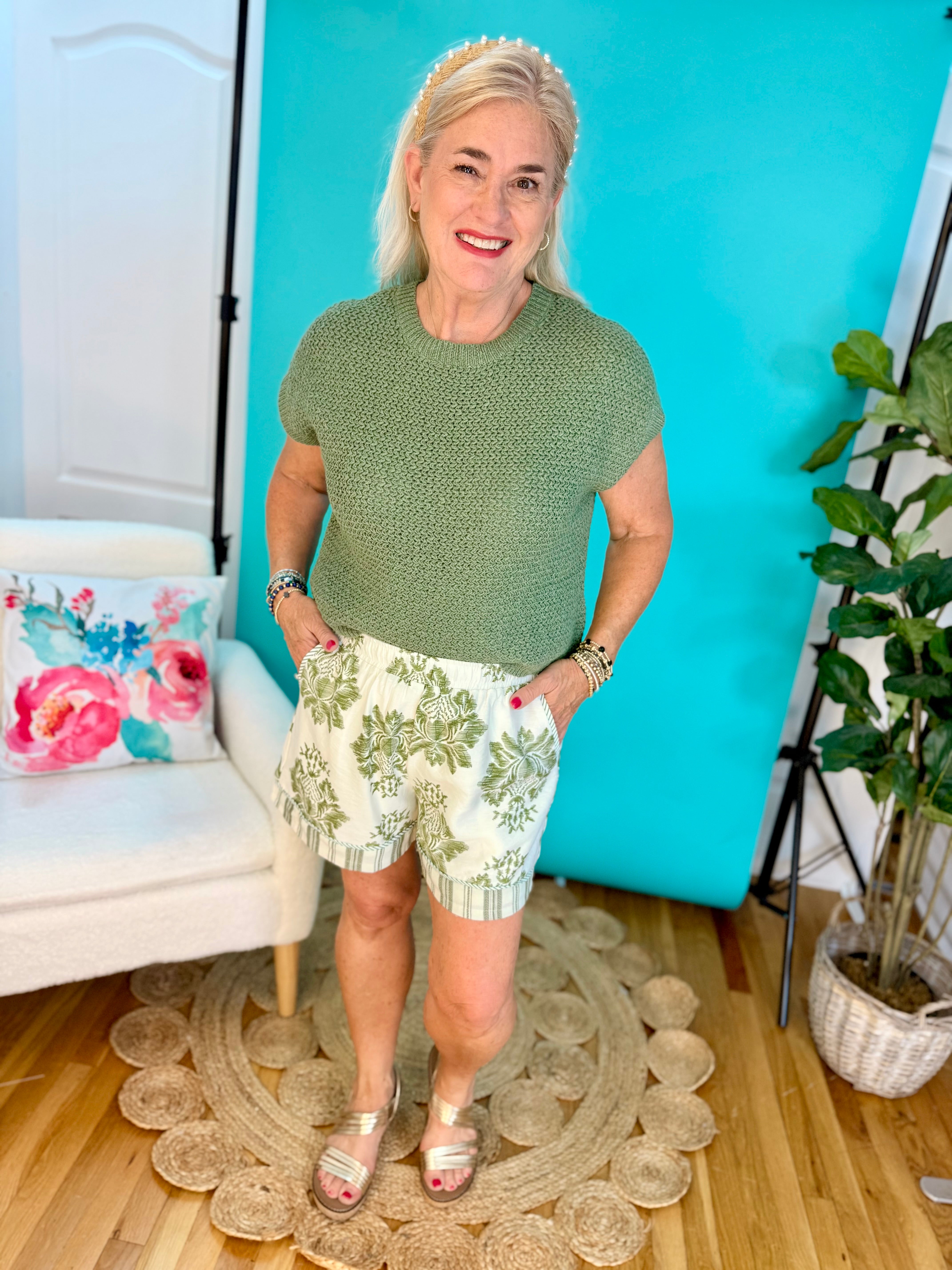 Cap Sleeve Knit Top - Sage-120 Sleeveless Tops-eesome-The Lovely Closet, Women's Fashion Boutique in Alexandria, KY