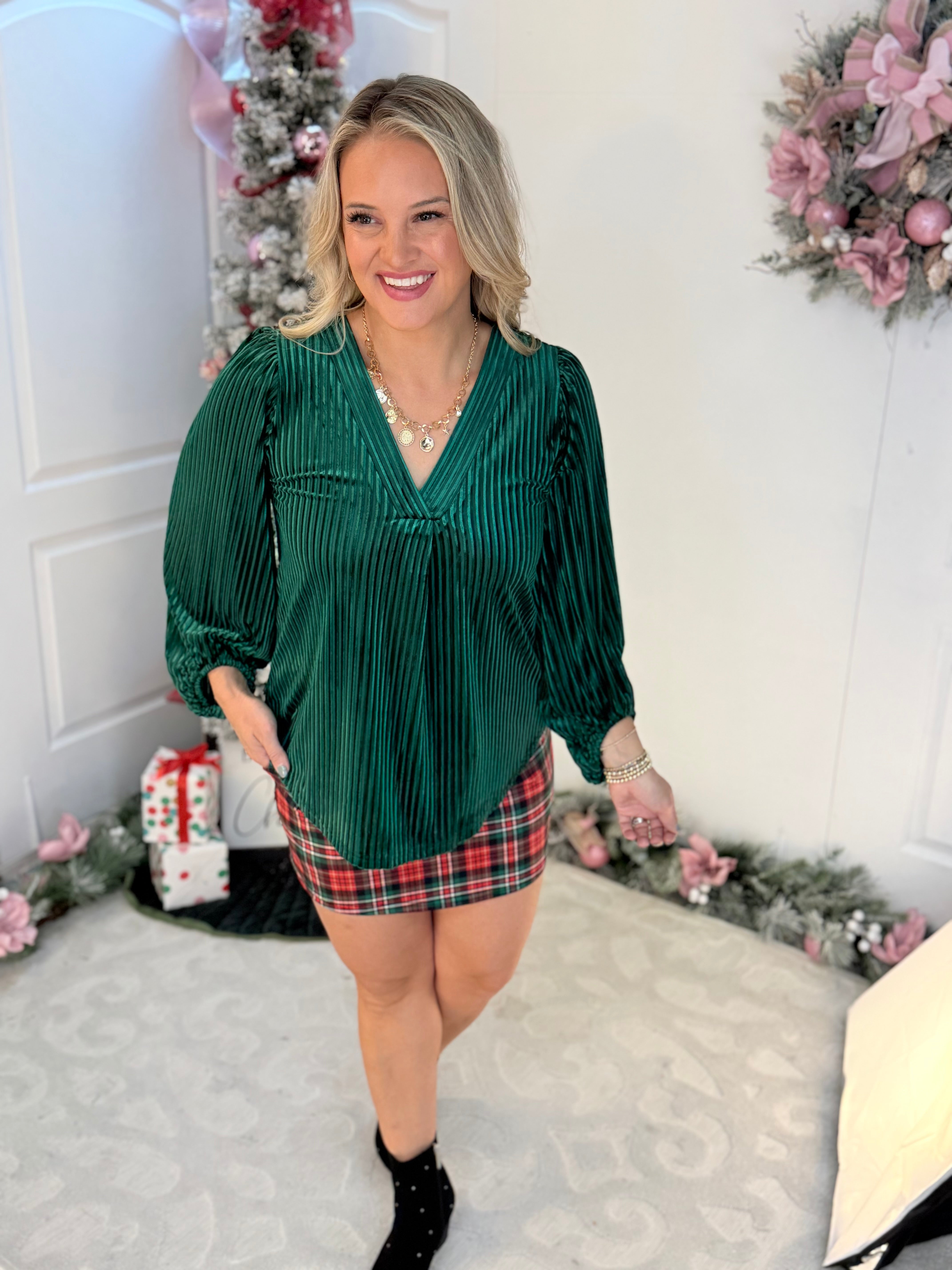 Jess Lea - Ivy Velvet Textured Top Green-110 Long Sleeve Top-Jess Lea-The Lovely Closet, Women's Fashion Boutique in Alexandria, KY