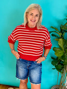 Red & White Striped Sweater-100 Short Sleeve Tops-Blu Pepper-The Lovely Closet, Women's Fashion Boutique in Alexandria, KY
