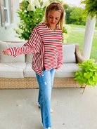 Driftwood Striped Top - Cranberry-110 Long Sleeve Top-bibi-The Lovely Closet, Women's Fashion Boutique in Alexandria, KY