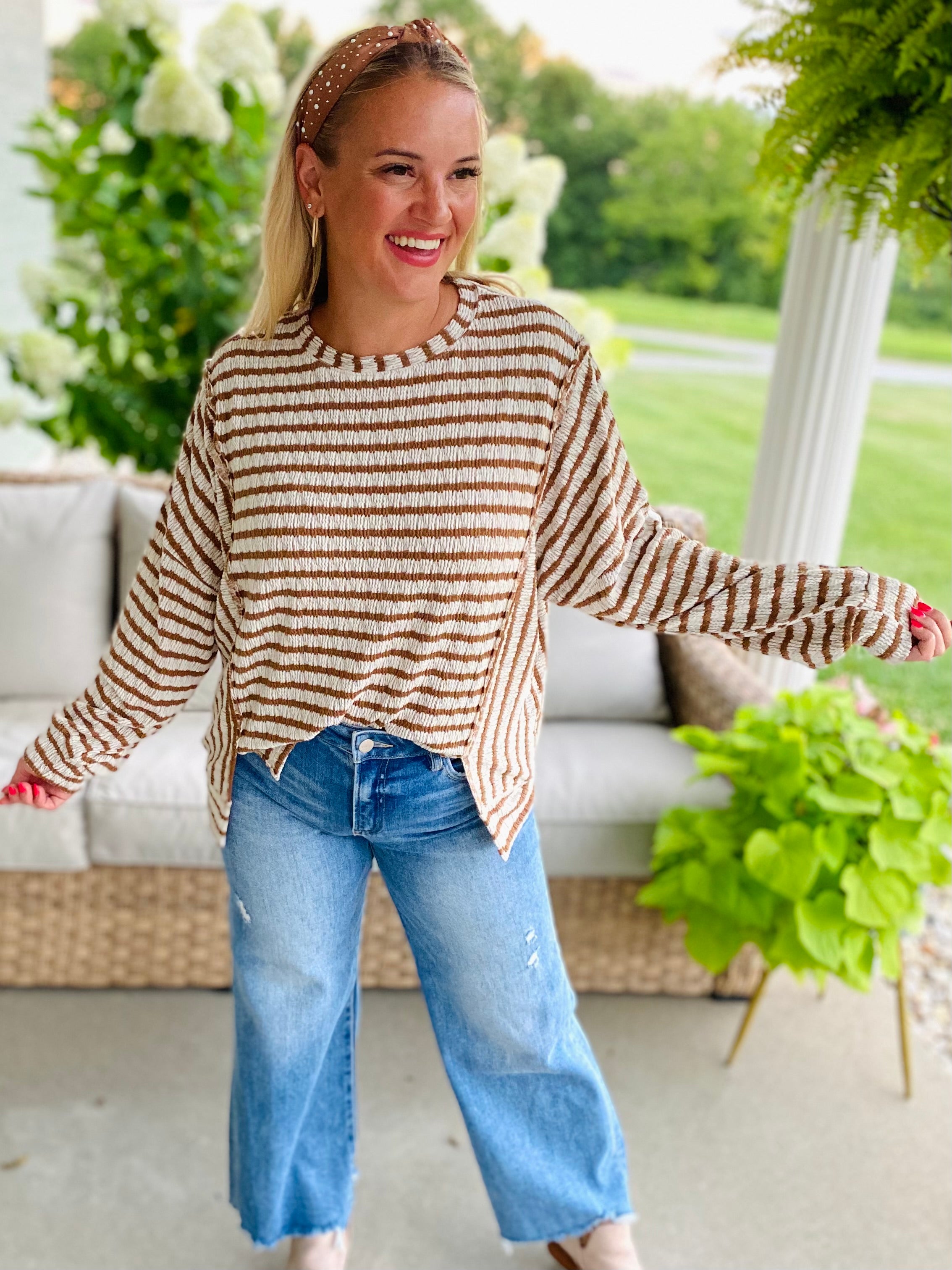 Driftwood Striped Top - Camel-110 Long Sleeve Top-bibi-The Lovely Closet, Women's Fashion Boutique in Alexandria, KY
