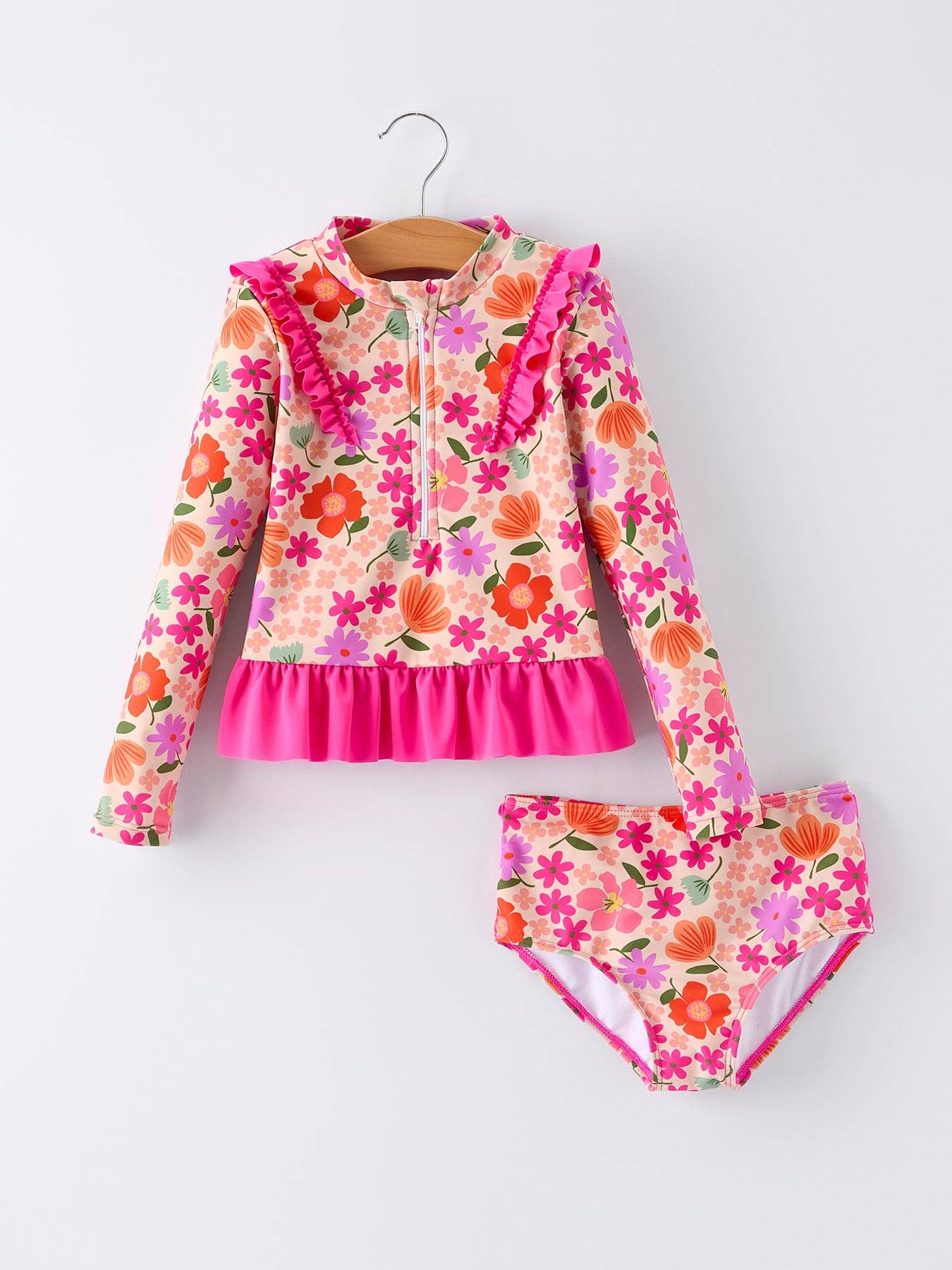 Summer Floral Ruffle Long Sleeve Girl Swimwear Set: 2-360 Carolines Closet-Rylee Faith Designs-The Lovely Closet, Women's Fashion Boutique in Alexandria, KY
