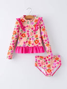Summer Floral Ruffle Long Sleeve Girl Swimwear Set: 2-360 Carolines Closet-Rylee Faith Designs-The Lovely Closet, Women's Fashion Boutique in Alexandria, KY