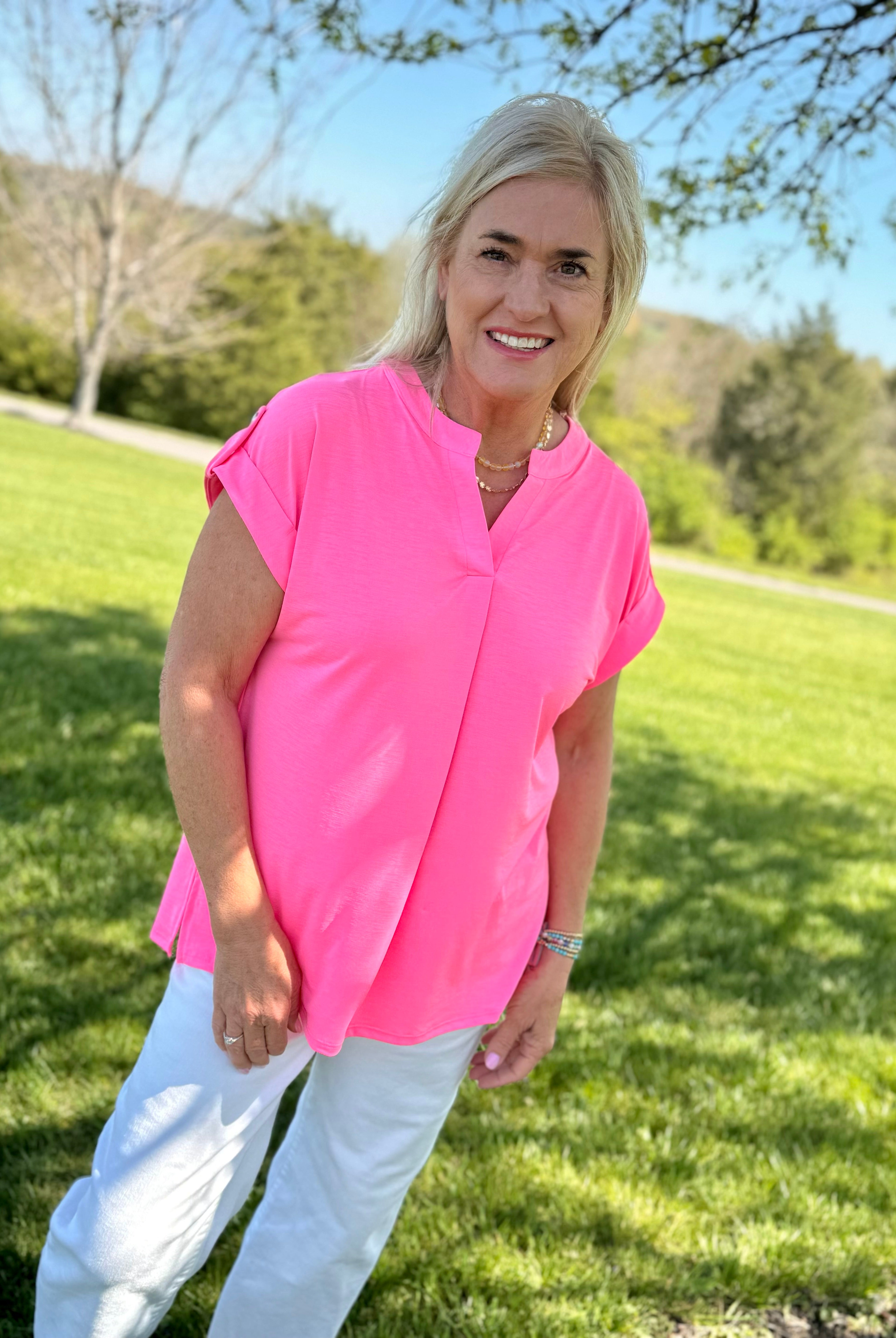 Bright & Beautiful Short Sleeve Top - Bubblegum Pink-Tops-The Lovely Closet-The Lovely Closet, Women's Fashion Boutique in Alexandria, KY