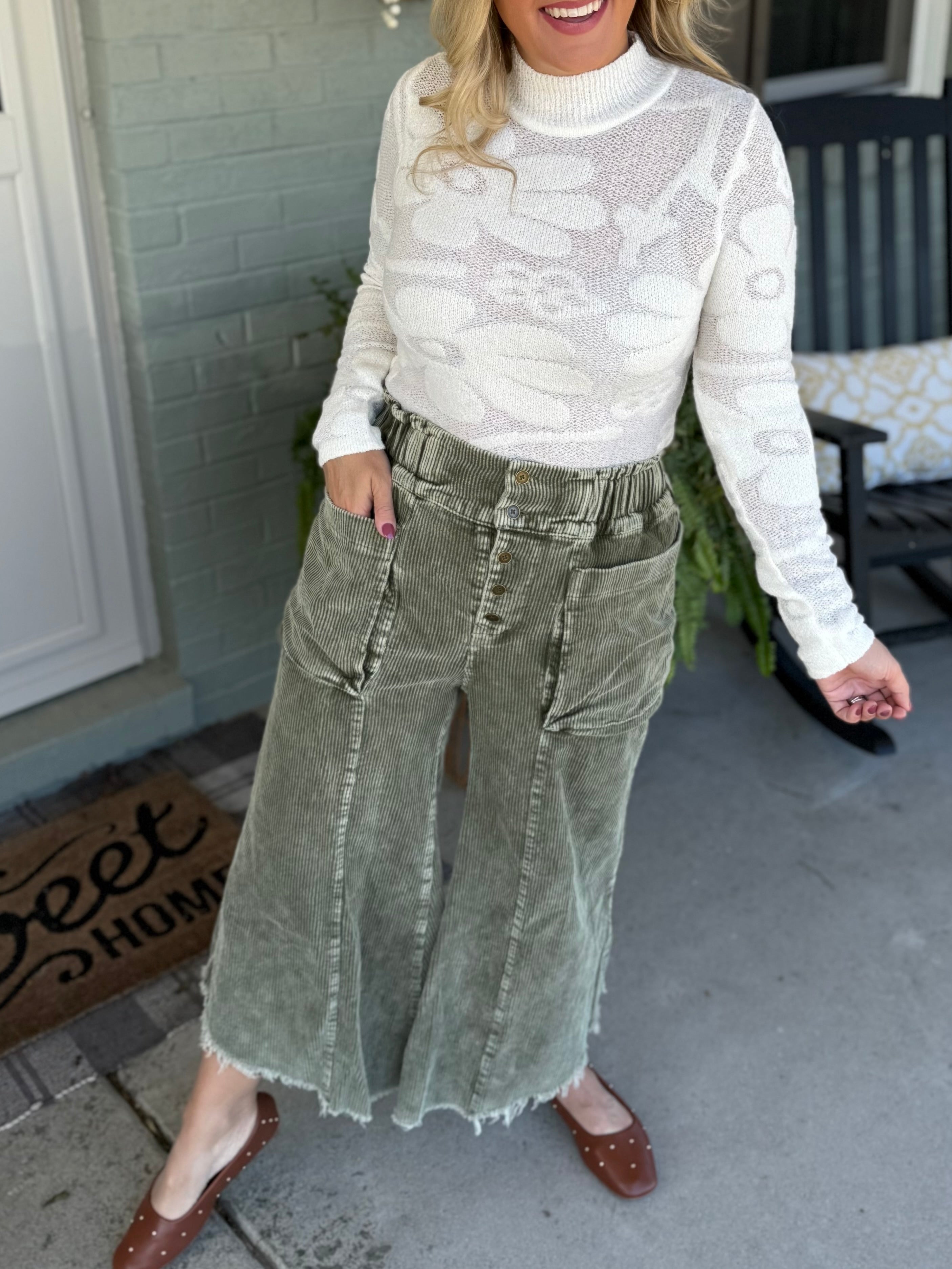 Autumn Glow Corduroy Cropped Pants - Olive-240 Pants-Anniewear-The Lovely Closet, Women's Fashion Boutique in Alexandria, KY