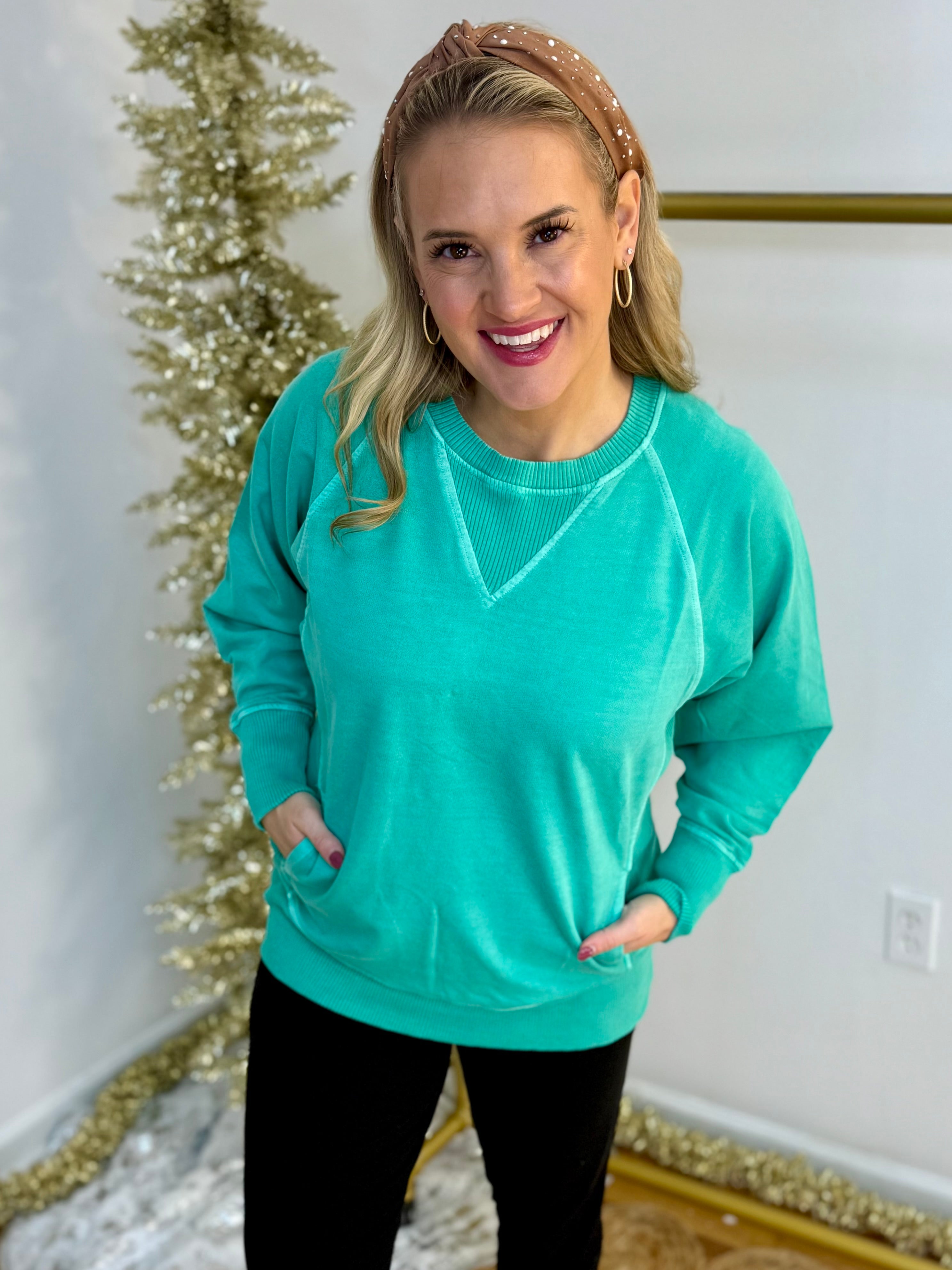 Keeping it Casual Pullover 2025 - Spearmint-150 Sweatshirts-zenana-The Lovely Closet, Women's Fashion Boutique in Alexandria, KY