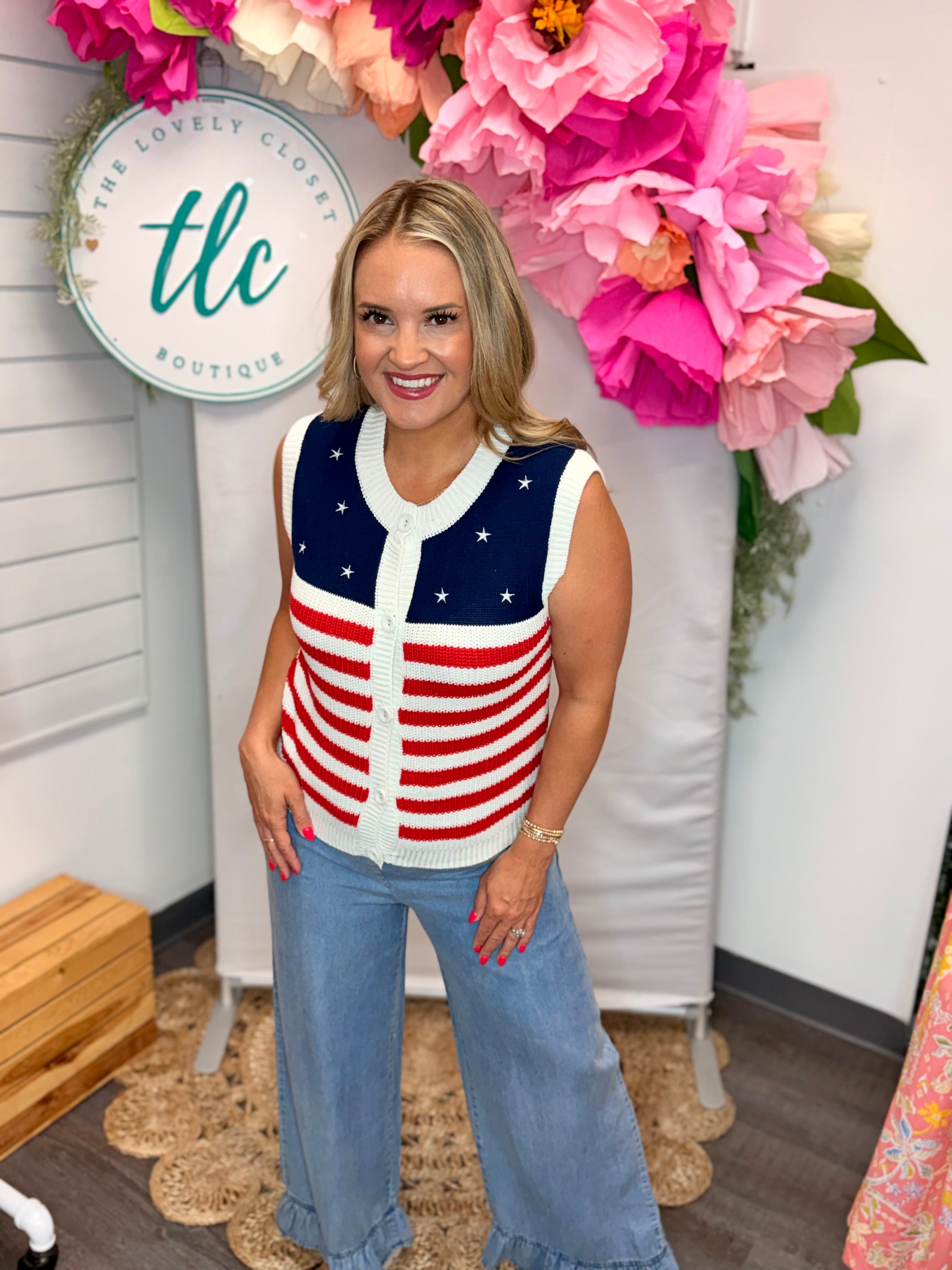 All American Girl Sweater Tank Top-120 Sleeveless Tops-Anniewear-The Lovely Closet, Women's Fashion Boutique in Alexandria, KY