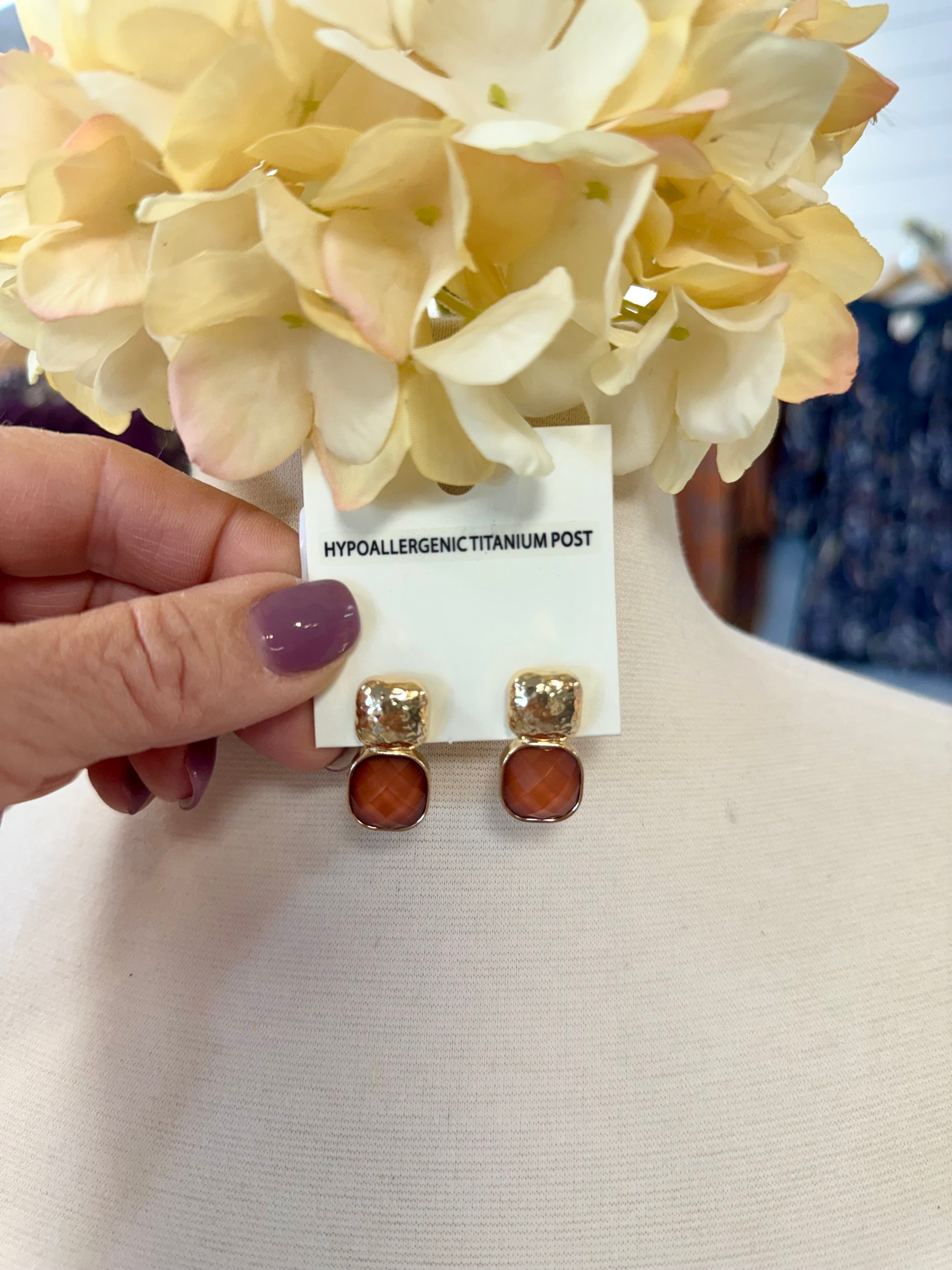 Square Faceted Post Earring-280 Accessories-Golden Stella-The Lovely Closet, Women's Fashion Boutique in Alexandria, KY