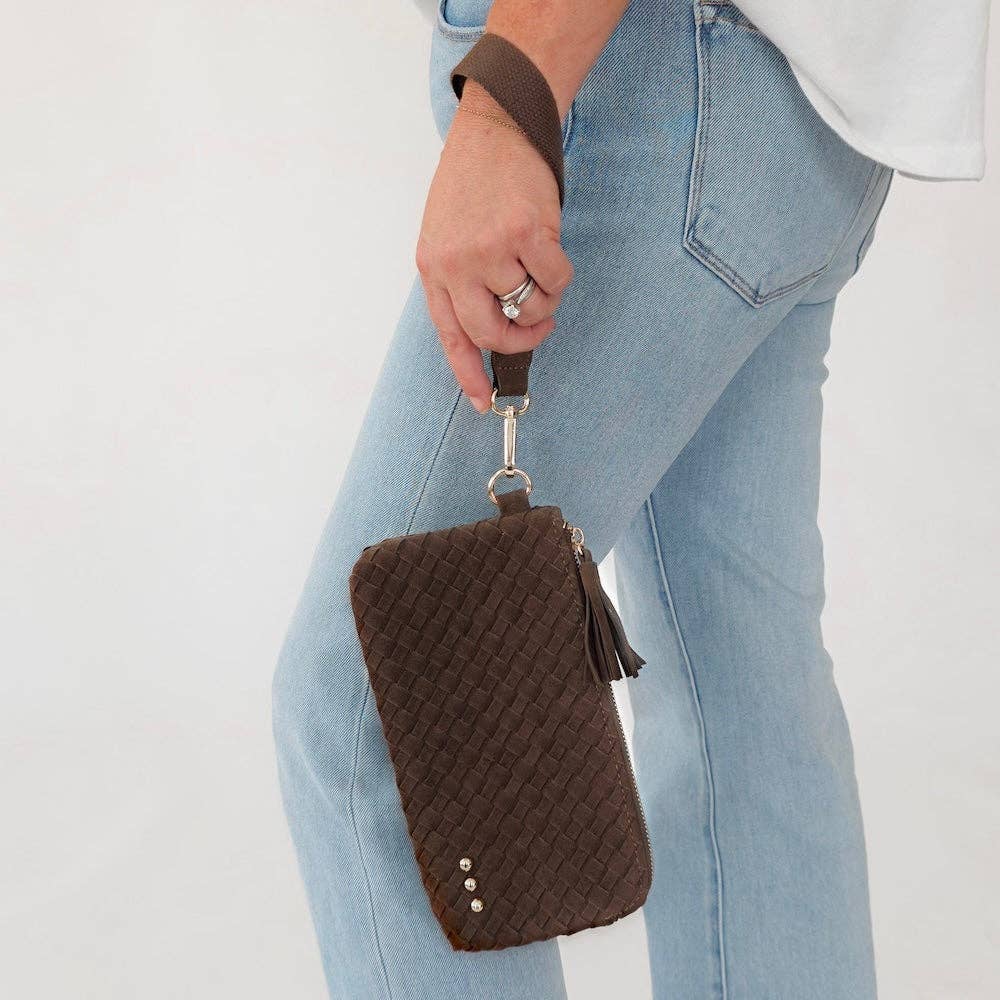 Suede Emma Woven Clutch Wristlet: Primrose-crossbody/wristlet-Pretty Simple-The Lovely Closet, Women's Fashion Boutique in Alexandria, KY