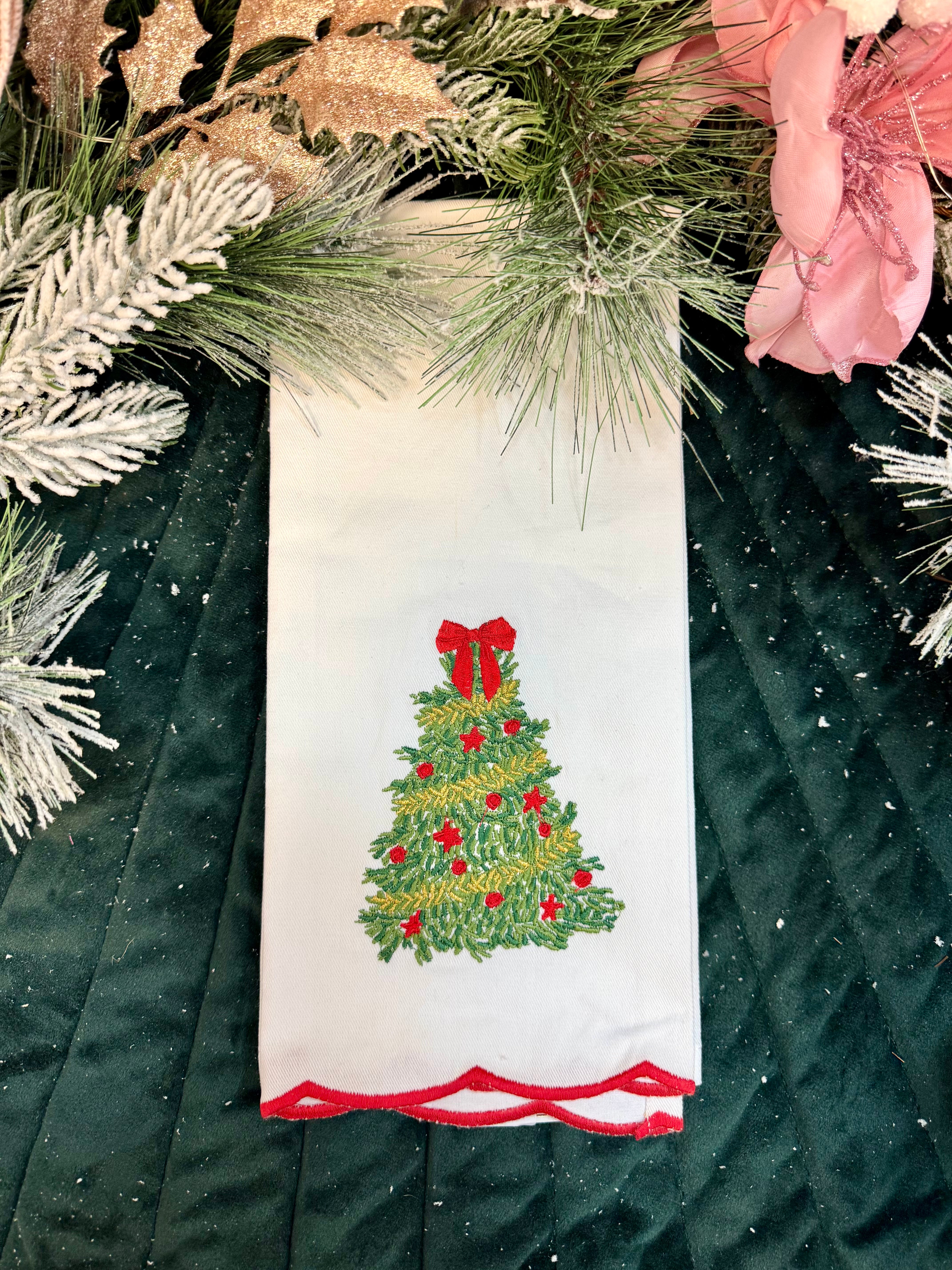 FINAL SALE Tea Towel - Traditional Tree Embroidered-350 Holiday-Mary Square-The Lovely Closet, Women's Fashion Boutique in Alexandria, KY