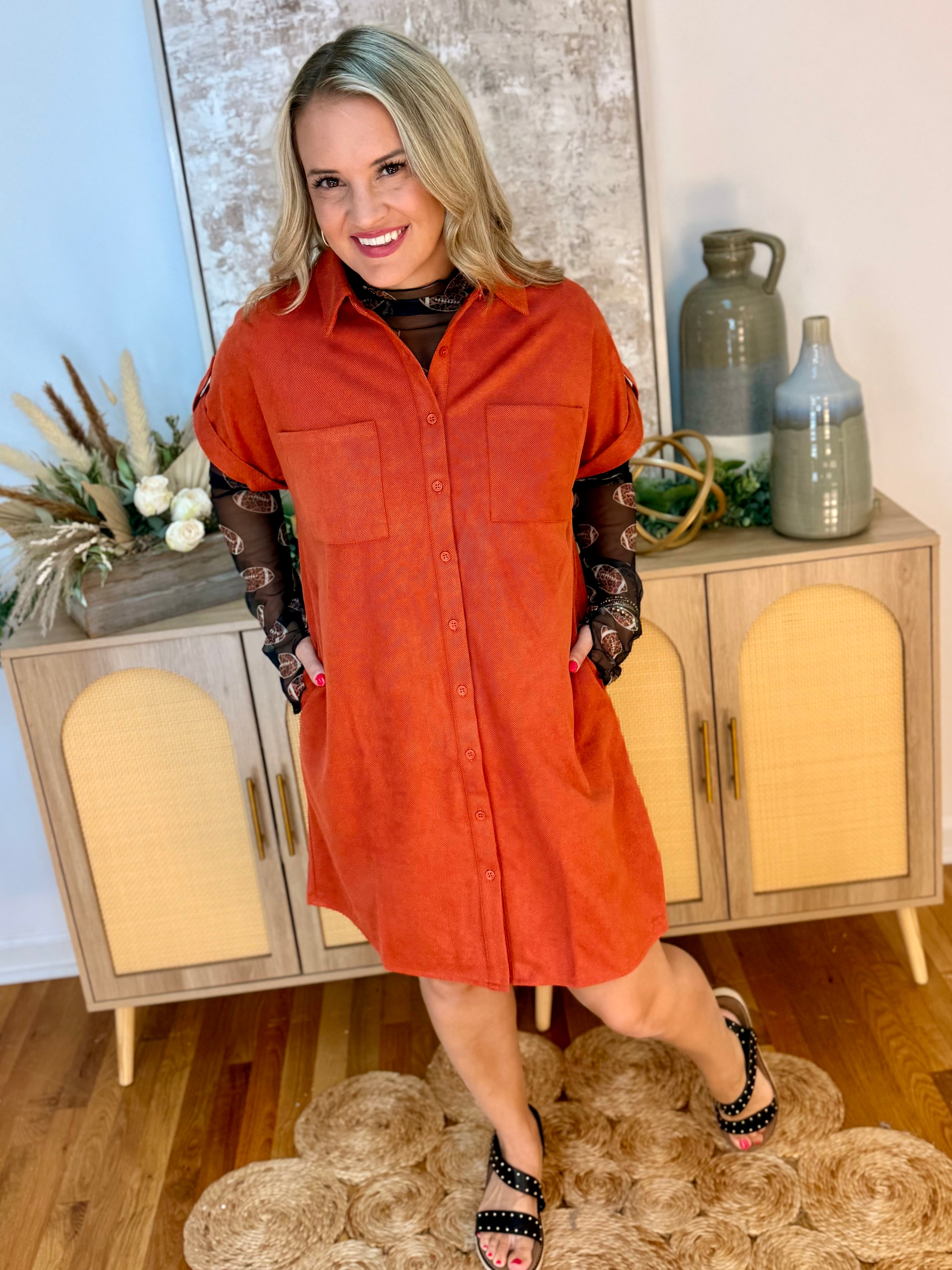 The Winning Season Dress - Rust-180 Dresses-She + Sky-The Lovely Closet, Women's Fashion Boutique in Alexandria, KY