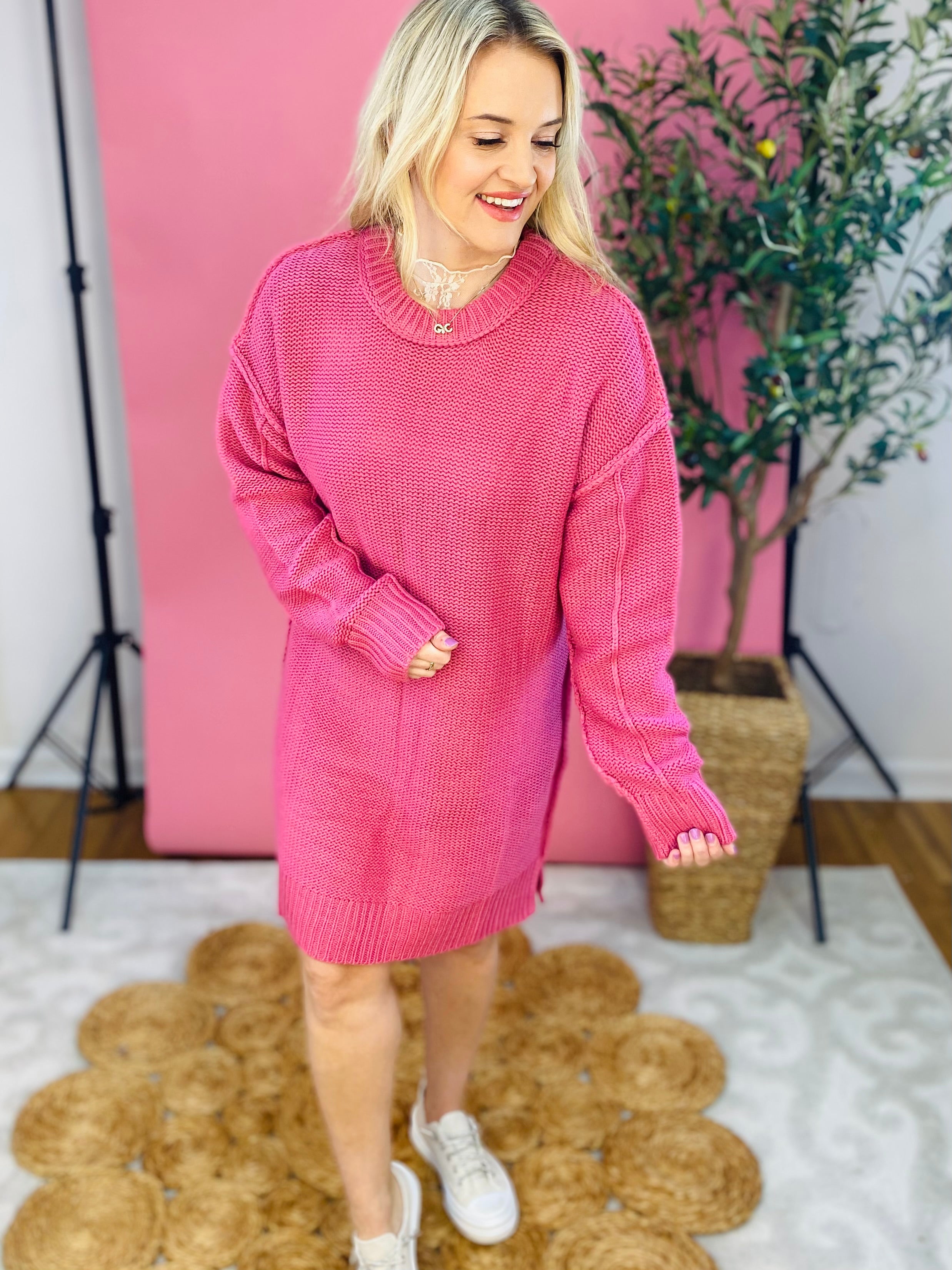 Date Night Sweater Dress - Pink-180 Dresses-The Lovely Closet-The Lovely Closet, Women's Fashion Boutique in Alexandria, KY