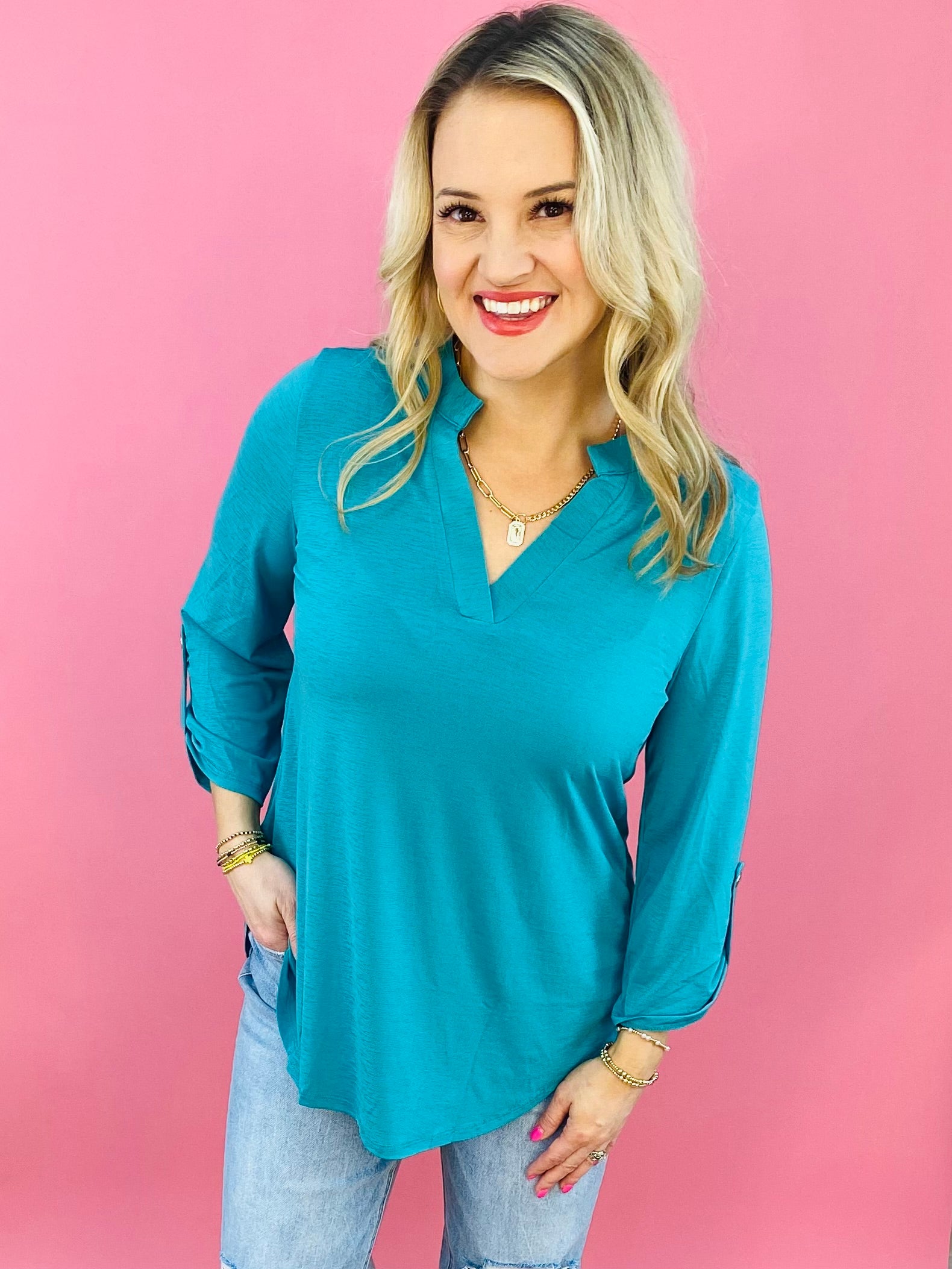 Lizzy Top Emerald-110 Long Sleeve Top-Dear Scarlett-The Lovely Closet, Women's Fashion Boutique in Alexandria, KY