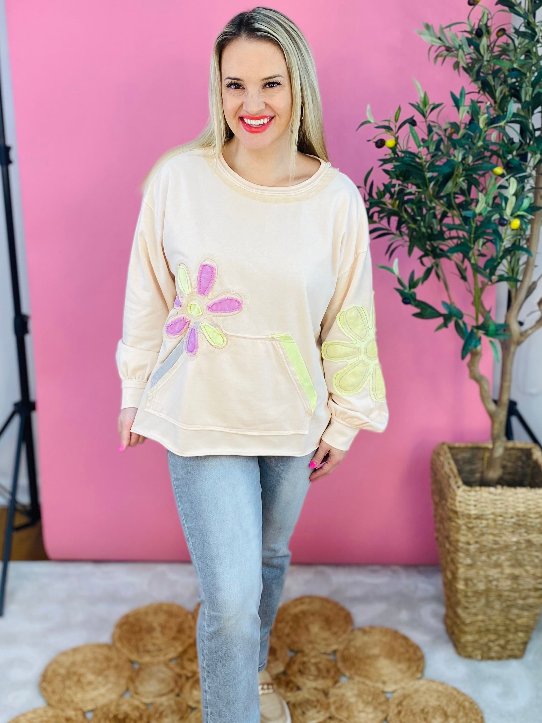 Fun Flower Pullover-110 Long Sleeve Top-easel-The Lovely Closet, Women's Fashion Boutique in Alexandria, KY