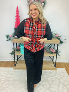 FINAL SALE - Holiday Plaid Vest - Red-170 Jackets/Outerwear-The Lovely Closet-The Lovely Closet, Women's Fashion Boutique in Alexandria, KY