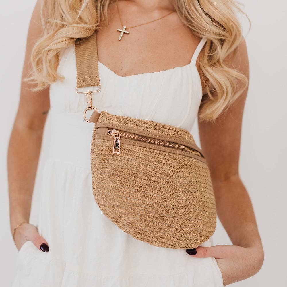 Rachel Raffia Westlyn Bum Bag: Tan-290 Bag/Handbags-Pretty Simple-The Lovely Closet, Women's Fashion Boutique in Alexandria, KY