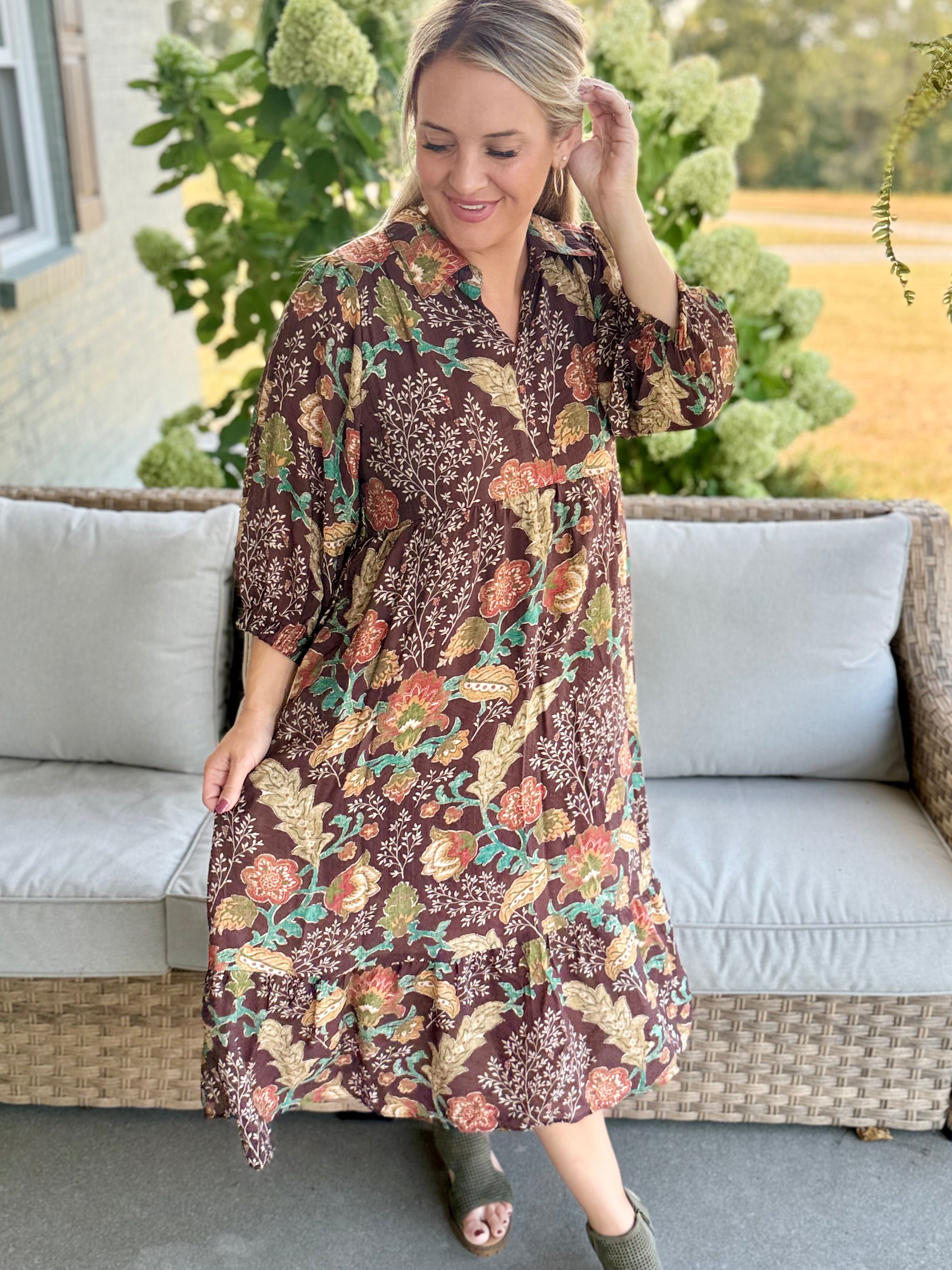 FINAL SALE - Harvest Bouquet Midi Dress-180 Dresses-Umgee-The Lovely Closet, Women's Fashion Boutique in Alexandria, KY