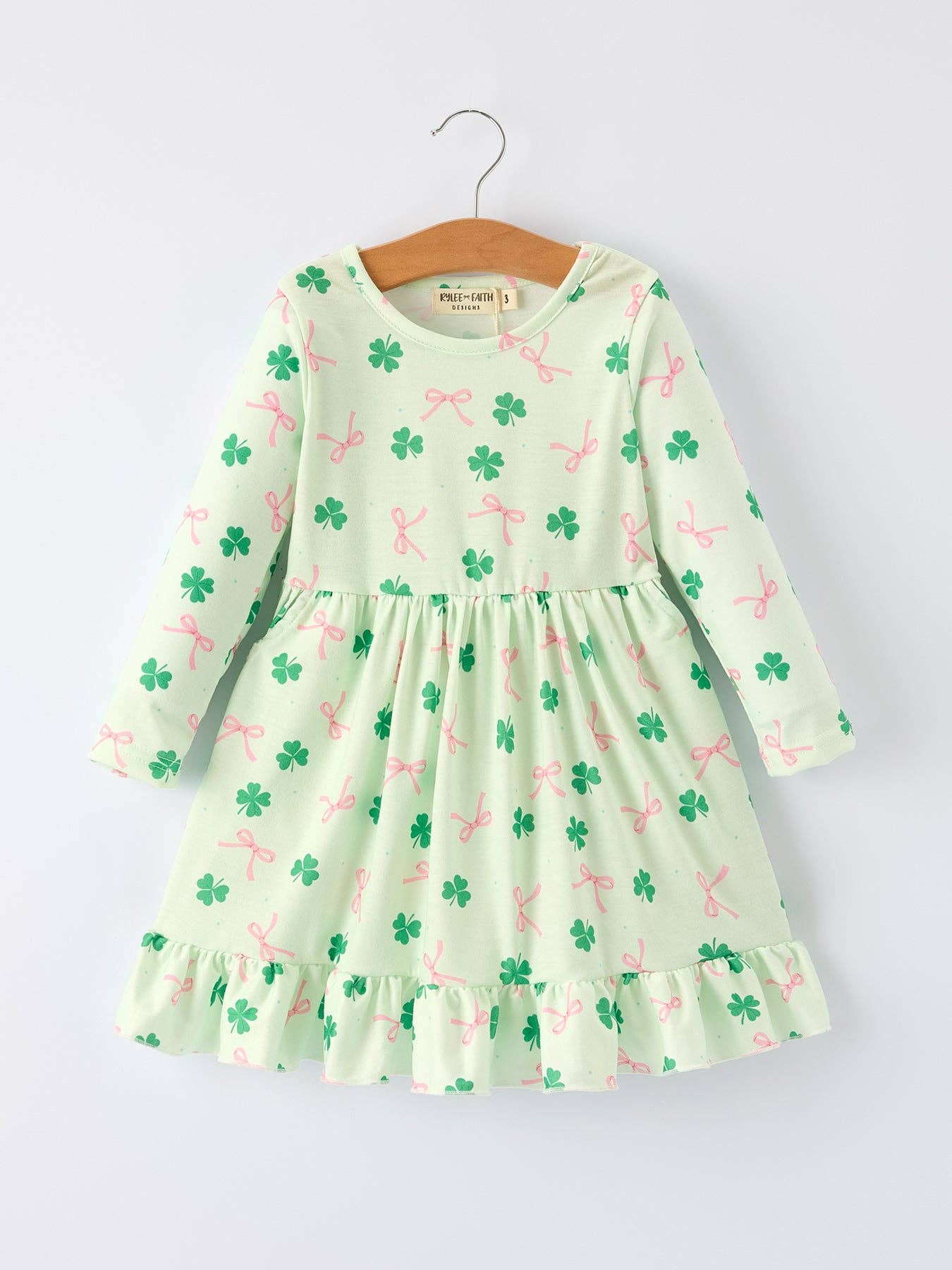 St. Patrick's Day Bow Shamrock Print Ruffles Girls Dress-360 Carolines Closet-Rylee Faith Designs-The Lovely Closet, Women's Fashion Boutique in Alexandria, KY