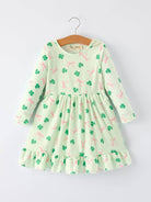 St. Patrick's Day Bow Shamrock Print Ruffles Girls Dress-360 Carolines Closet-Rylee Faith Designs-The Lovely Closet, Women's Fashion Boutique in Alexandria, KY