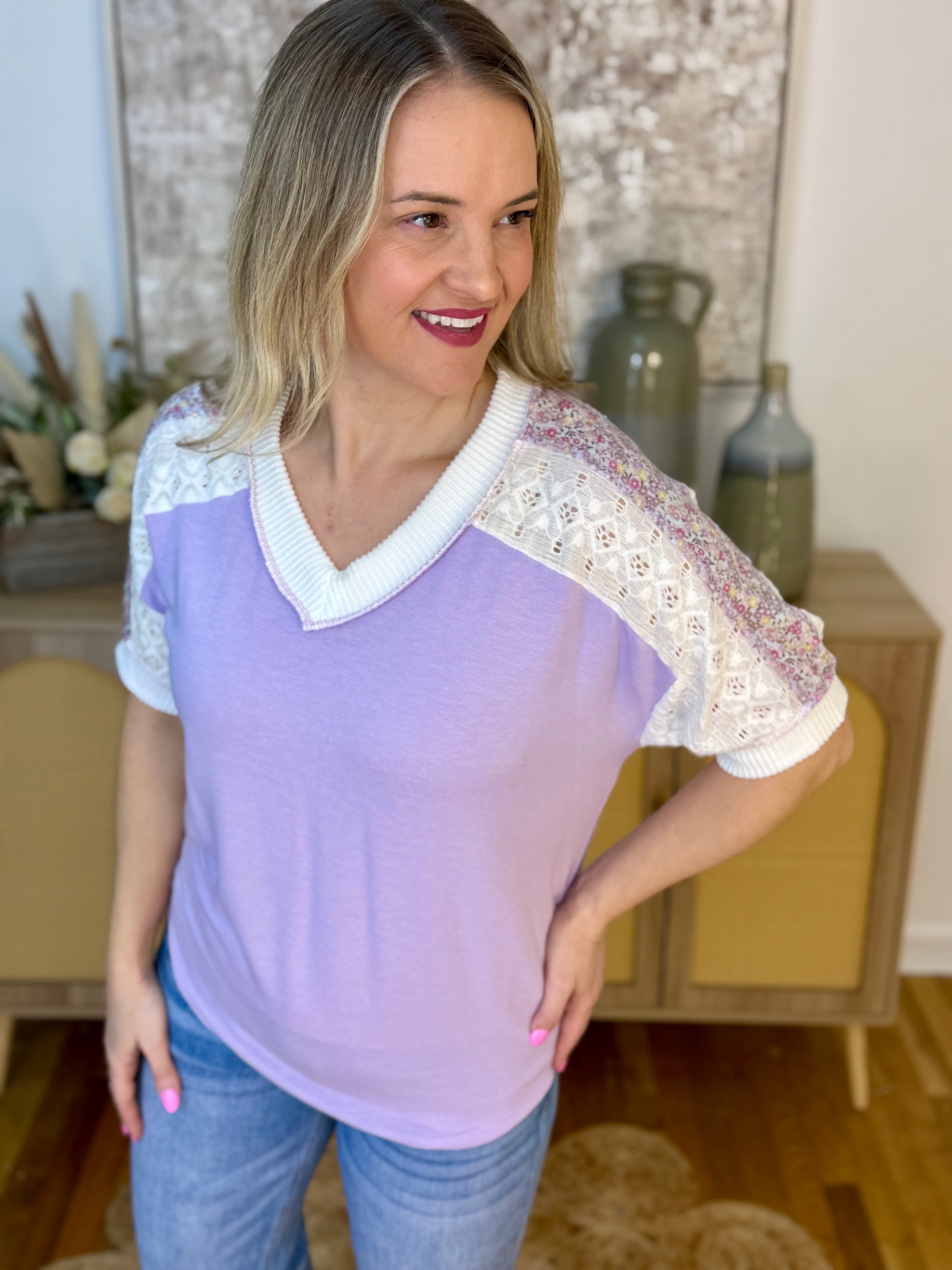 Fresh Lavender Top-100 Short Sleeve Tops-7th Ray-The Lovely Closet, Women's Fashion Boutique in Alexandria, KY