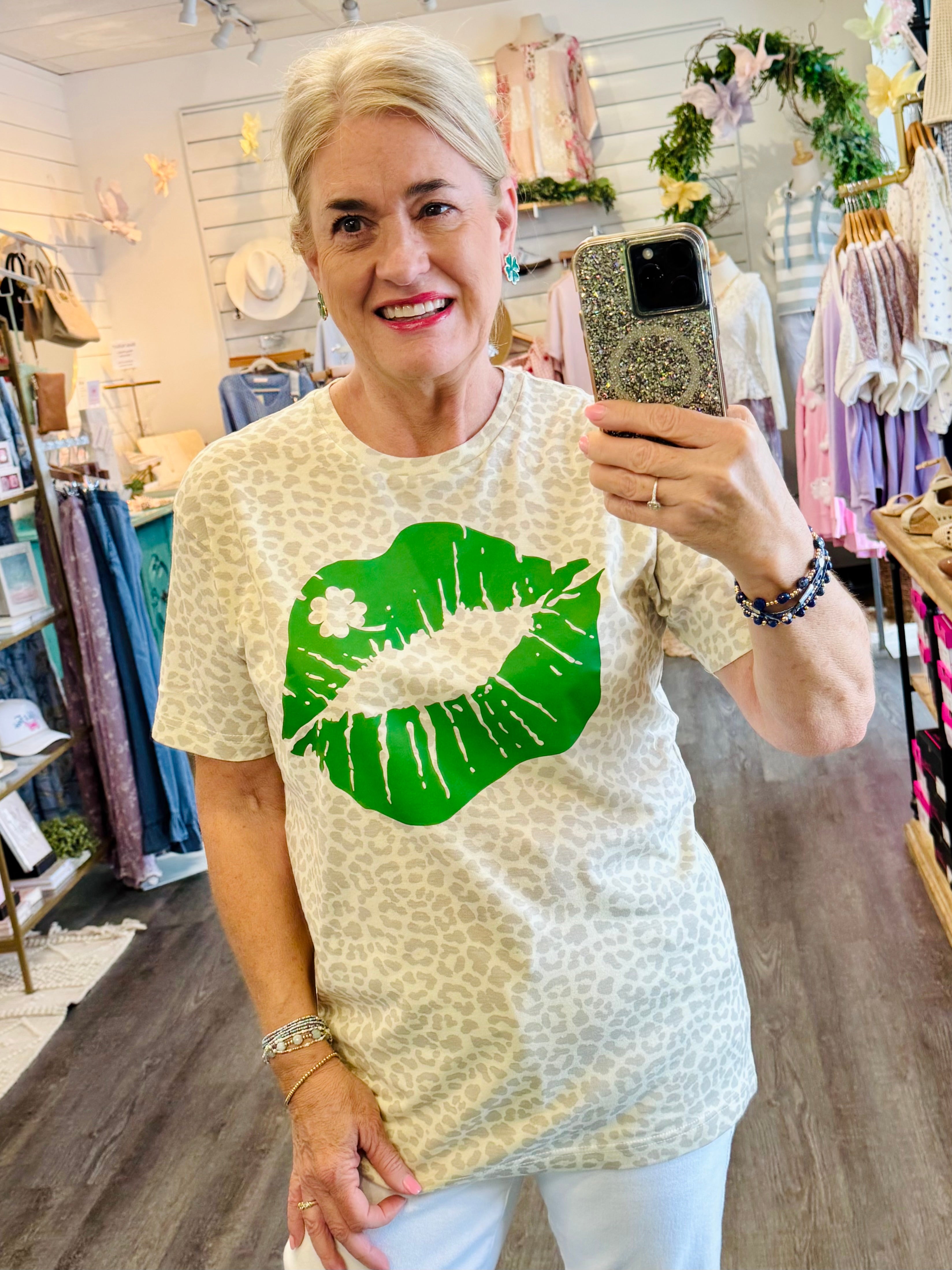 PRE-ORDER LEOPARD & LIPS ST. PATTYS GRAPHIC T-SHIRT-130 Graphics-The Lovely Closet-The Lovely Closet, Women's Fashion Boutique in Alexandria, KY