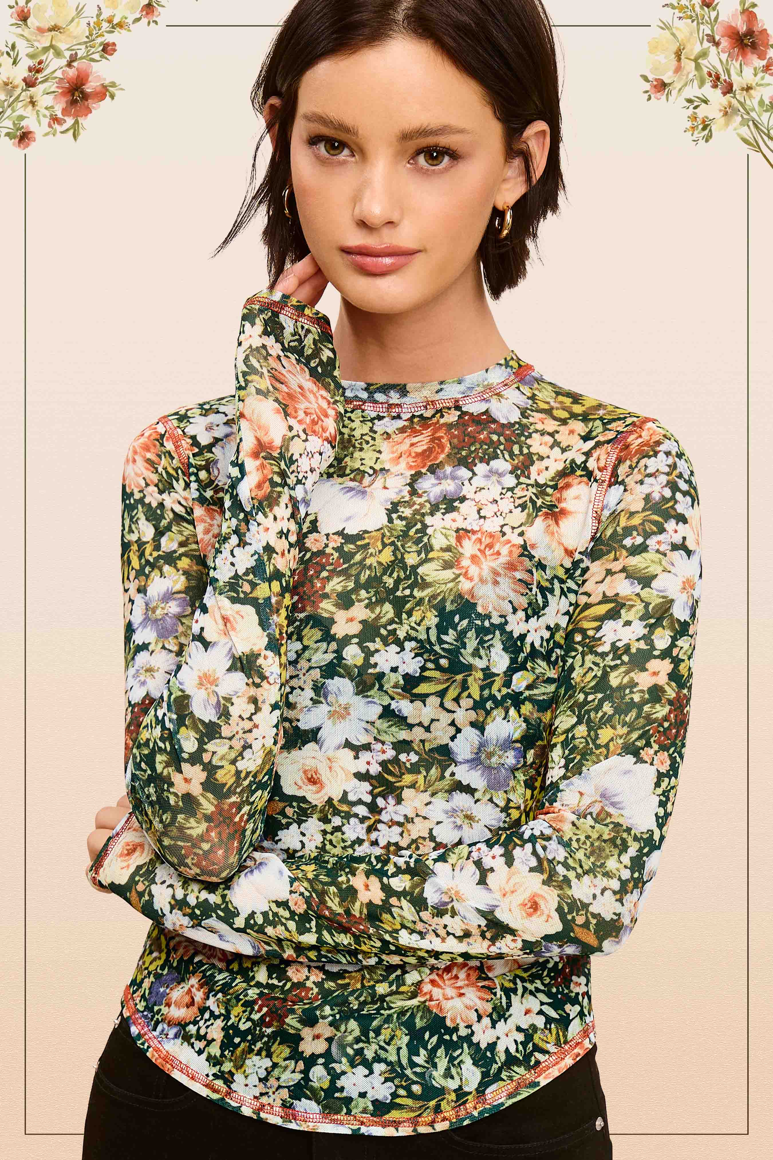 Sheer Long Sleeve Mesh Layering Top - Hazelnut-110 Long Sleeve Top-La Miel-The Lovely Closet, Women's Fashion Boutique in Alexandria, KY