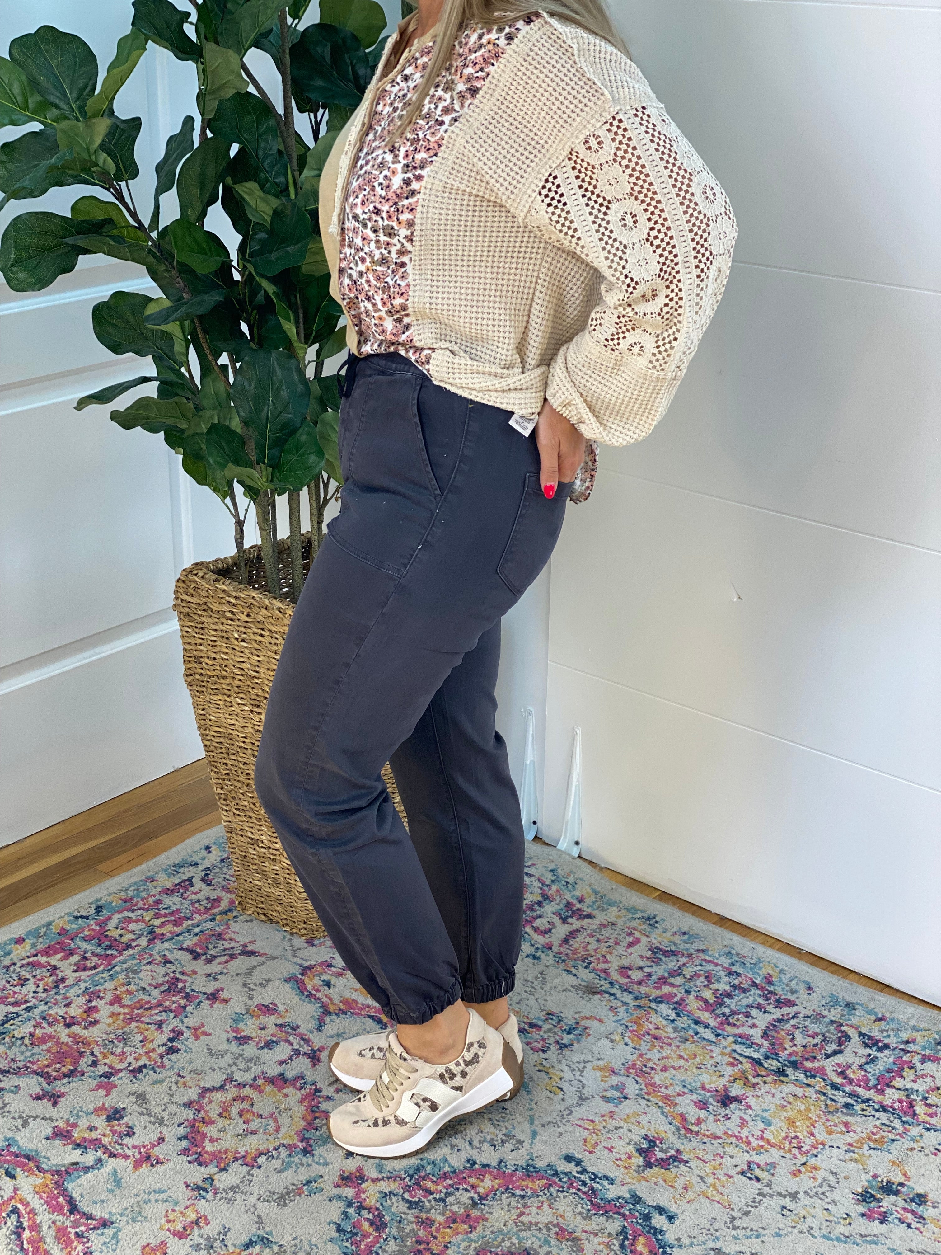 MICA Jogger Pants Charcoal Grey-210 Jeans-Mica Denim-The Lovely Closet, Women's Fashion Boutique in Alexandria, KY