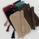 Suede Emma Woven Clutch Wristlet: Olive-crossbody/wristlet-Pretty Simple-The Lovely Closet, Women's Fashion Boutique in Alexandria, KY