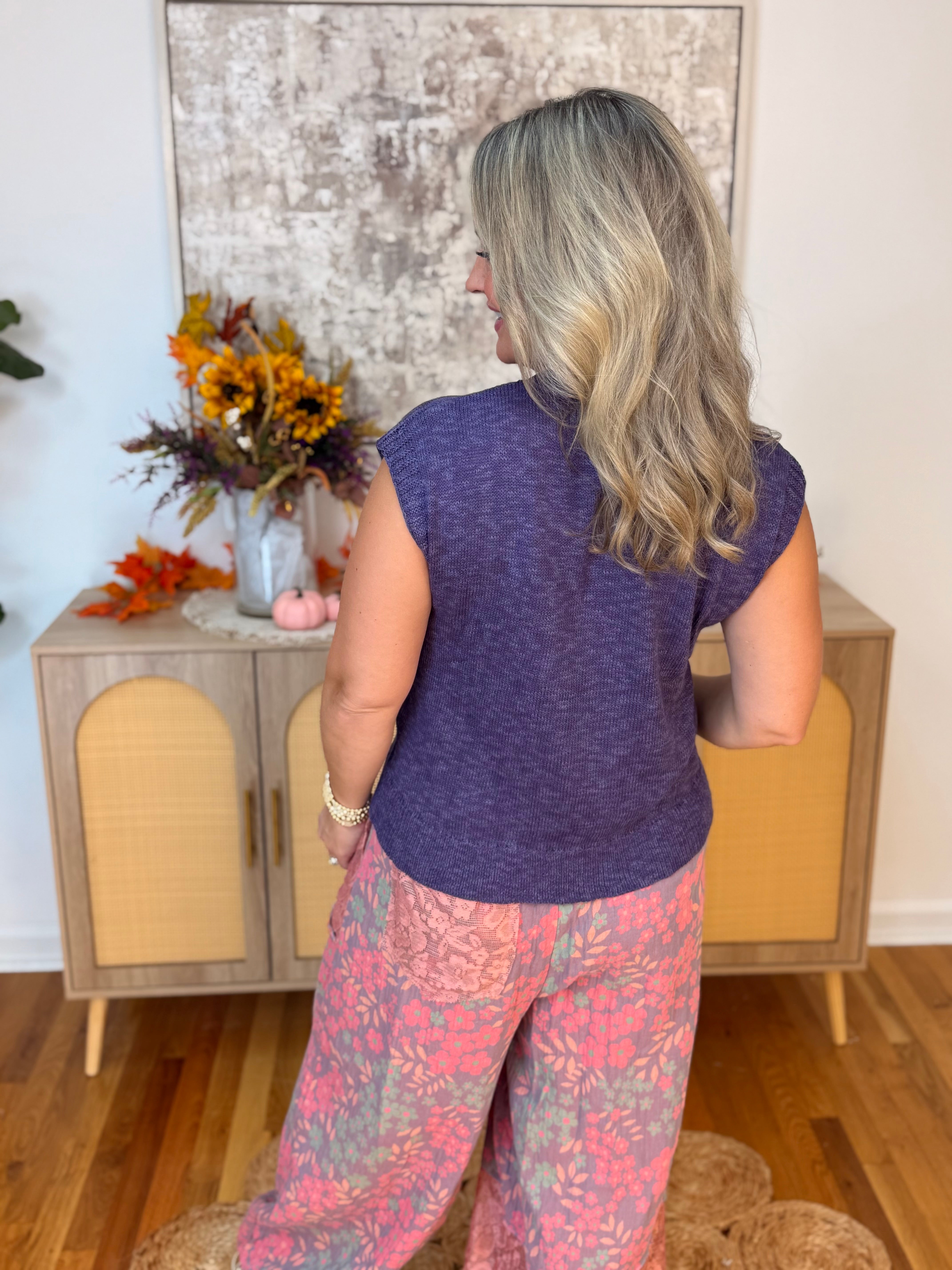 Ready for Fall Knit Top - Purple-120 Sleeveless Tops-La Miel-The Lovely Closet, Women's Fashion Boutique in Alexandria, KY