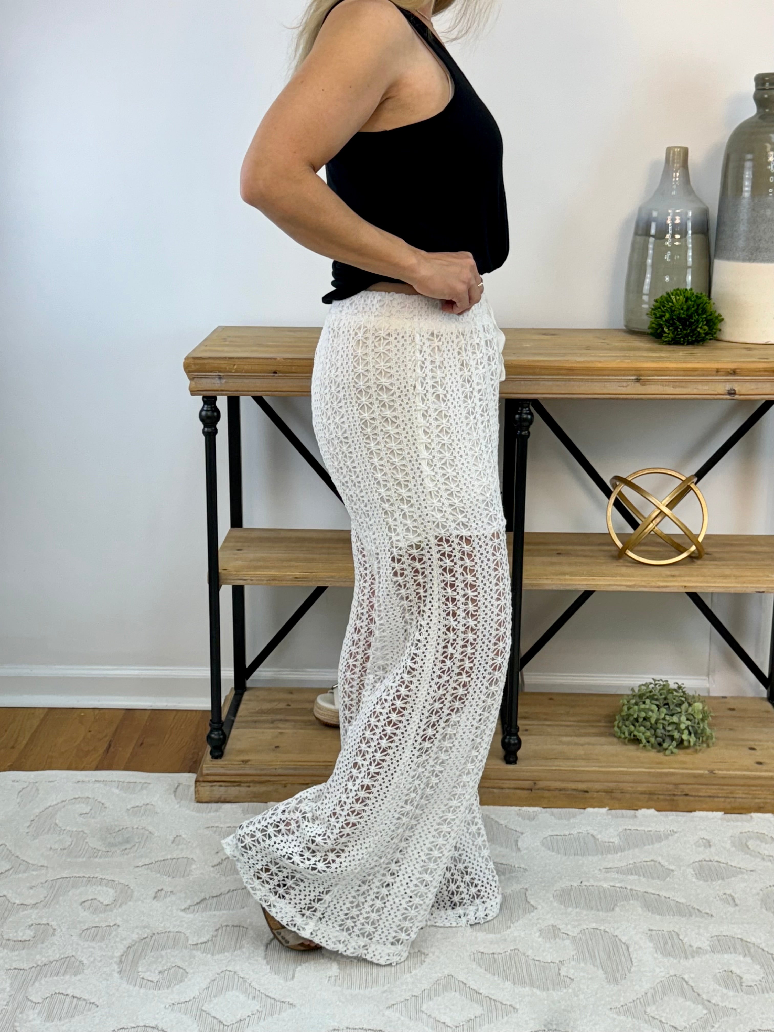 Island Time Crochet Pants - White-240 Pants-The Lovely Closet-The Lovely Closet, Women's Fashion Boutique in Alexandria, KY