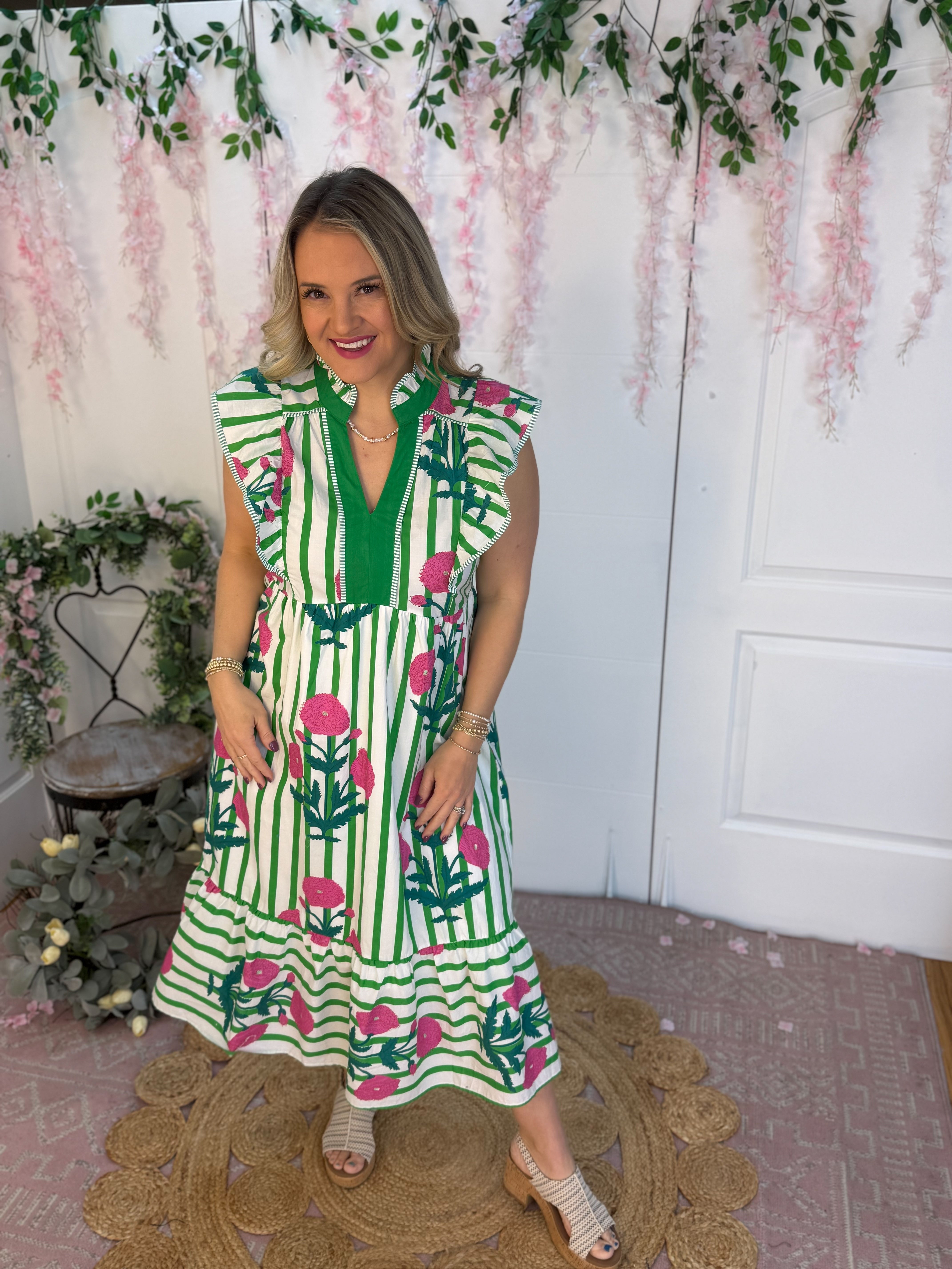 Poppy and Green Striped Maxi Dress-The Lovely Closet-The Lovely Closet, Women's Fashion Boutique in Alexandria, KY