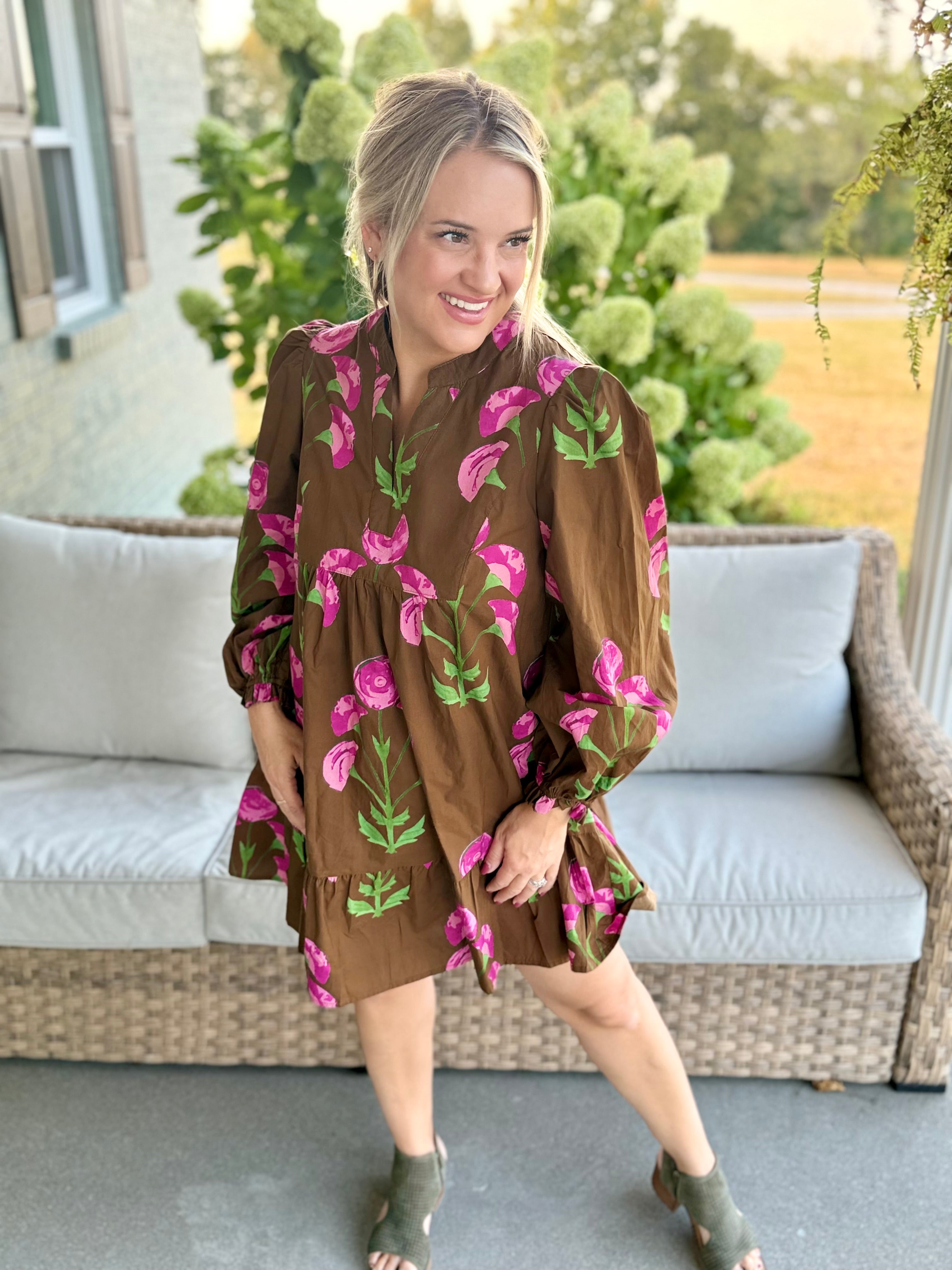 Falling Petals Floral Print Dress-180 Dresses-Umgee-The Lovely Closet, Women's Fashion Boutique in Alexandria, KY