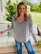 Autumn Days Ribbed Top - Black Striped-110 Long Sleeve Top-zenana-The Lovely Closet, Women's Fashion Boutique in Alexandria, KY