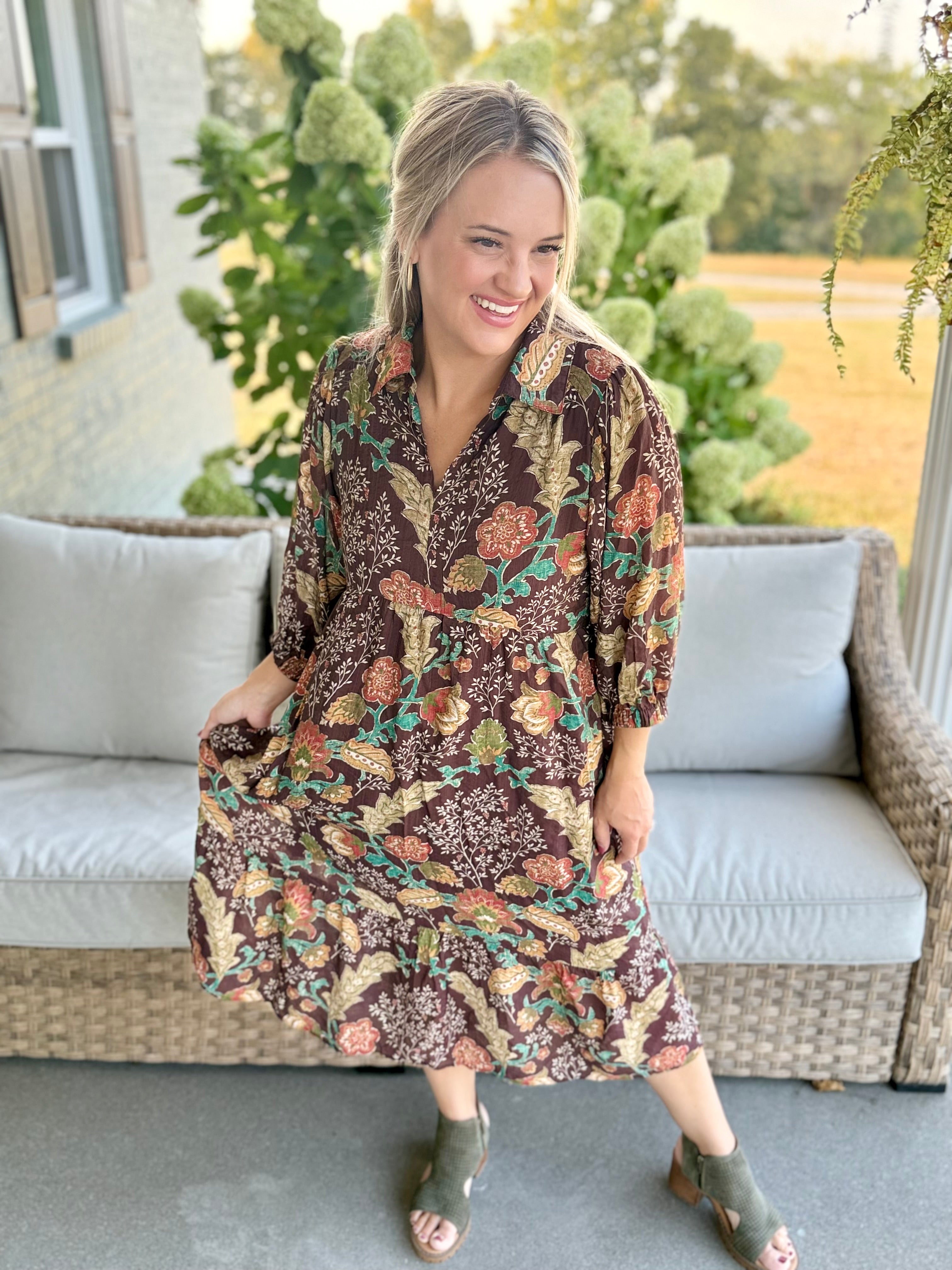 FINAL SALE - Harvest Bouquet Midi Dress-180 Dresses-Umgee-The Lovely Closet, Women's Fashion Boutique in Alexandria, KY