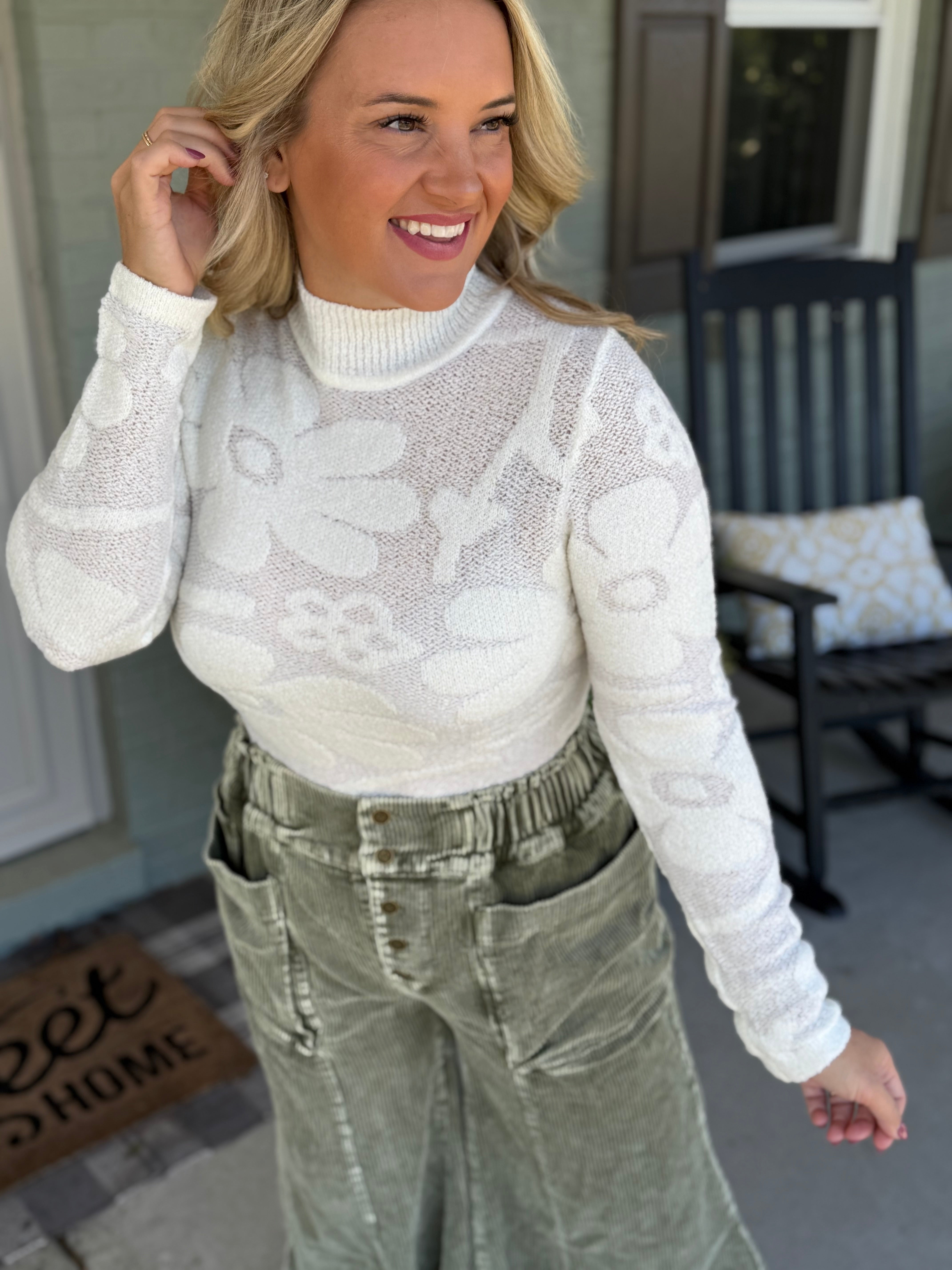 Harvest Moon Floral Jacquard Top - Ivory-110 Long Sleeve Top-Anniewear-The Lovely Closet, Women's Fashion Boutique in Alexandria, KY