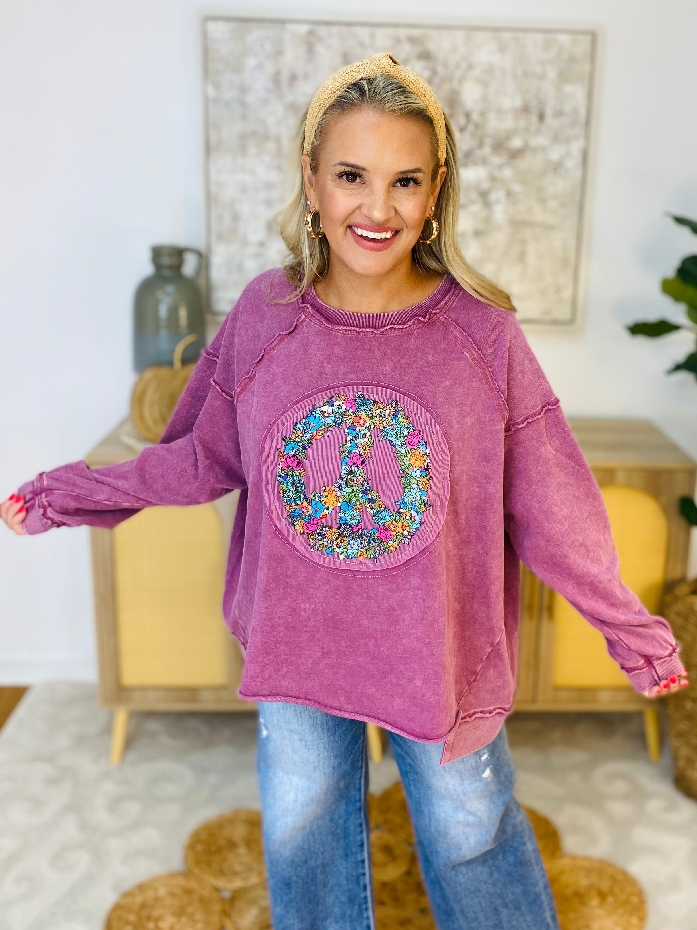 Peace Patch Front Pullover-150 Sweatshirts-The Lovely Closet-The Lovely Closet, Women's Fashion Boutique in Alexandria, KY
