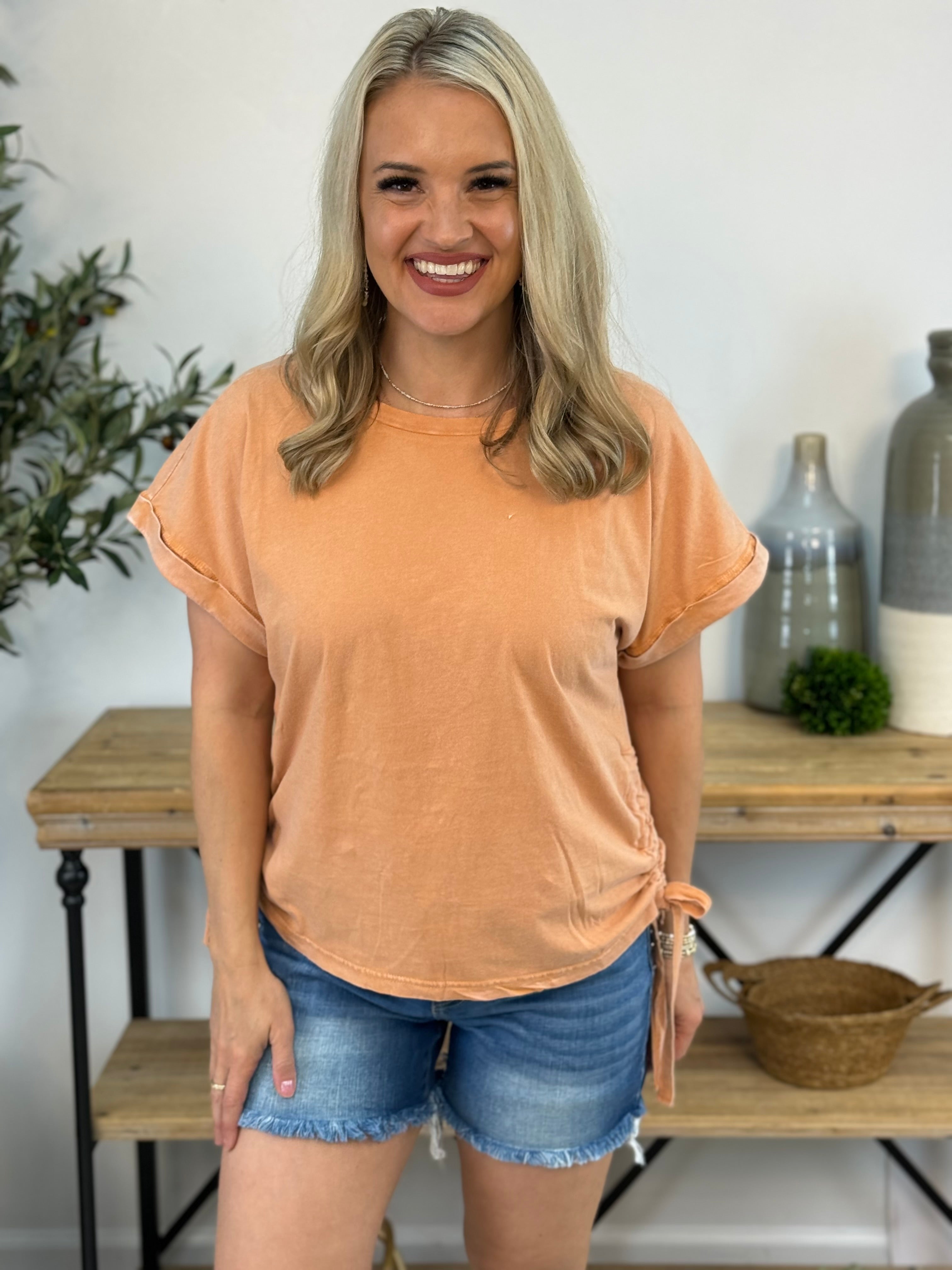 FINAL SALE - Easy Going Side Tie Top - Burnt Orange-100 Short Sleeve Tops-The Lovely Closet-The Lovely Closet, Women's Fashion Boutique in Alexandria, KY