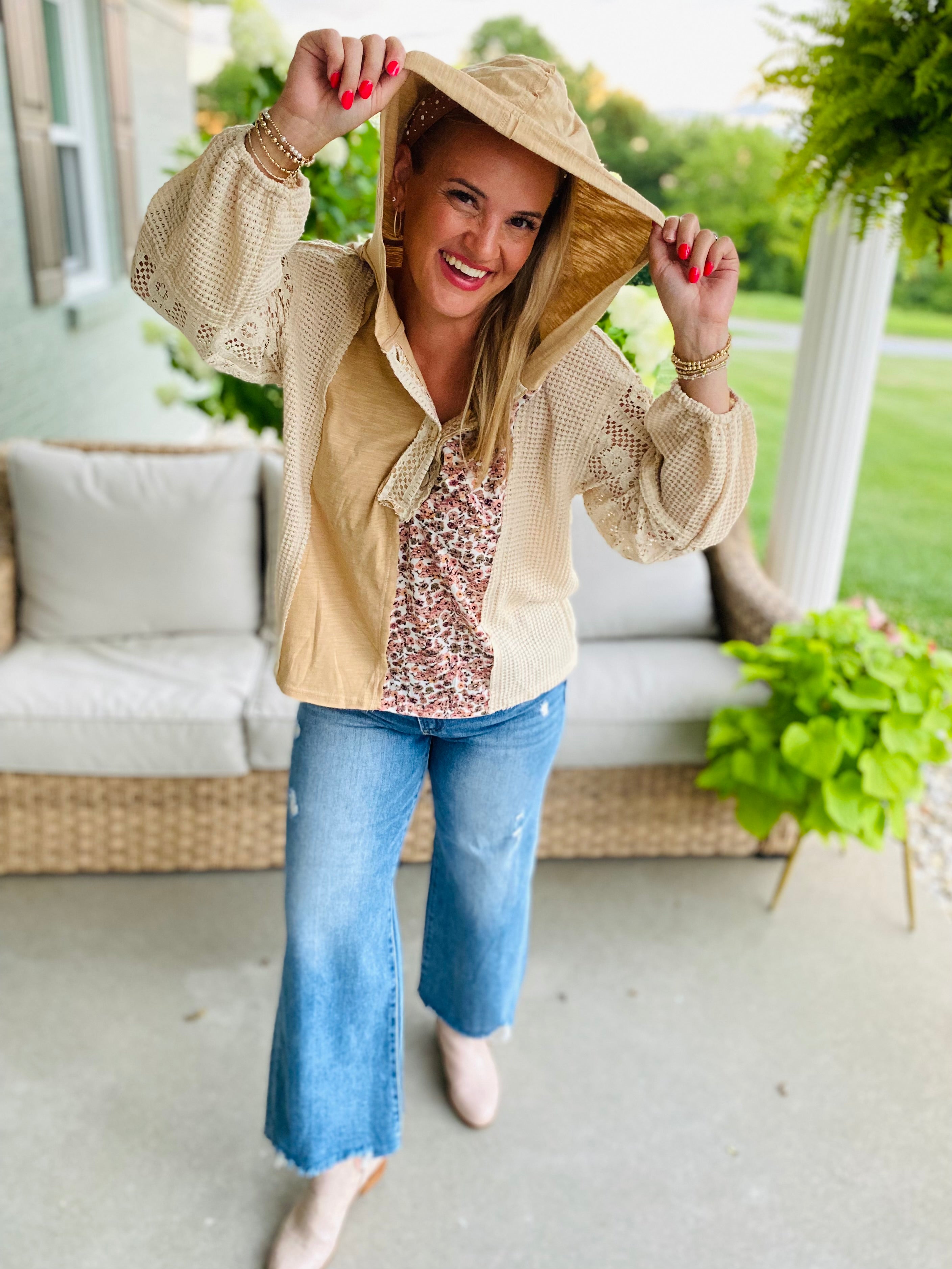 Harvest Lace Hoodie-110 Long Sleeve Top-GIGIO-The Lovely Closet, Women's Fashion Boutique in Alexandria, KY