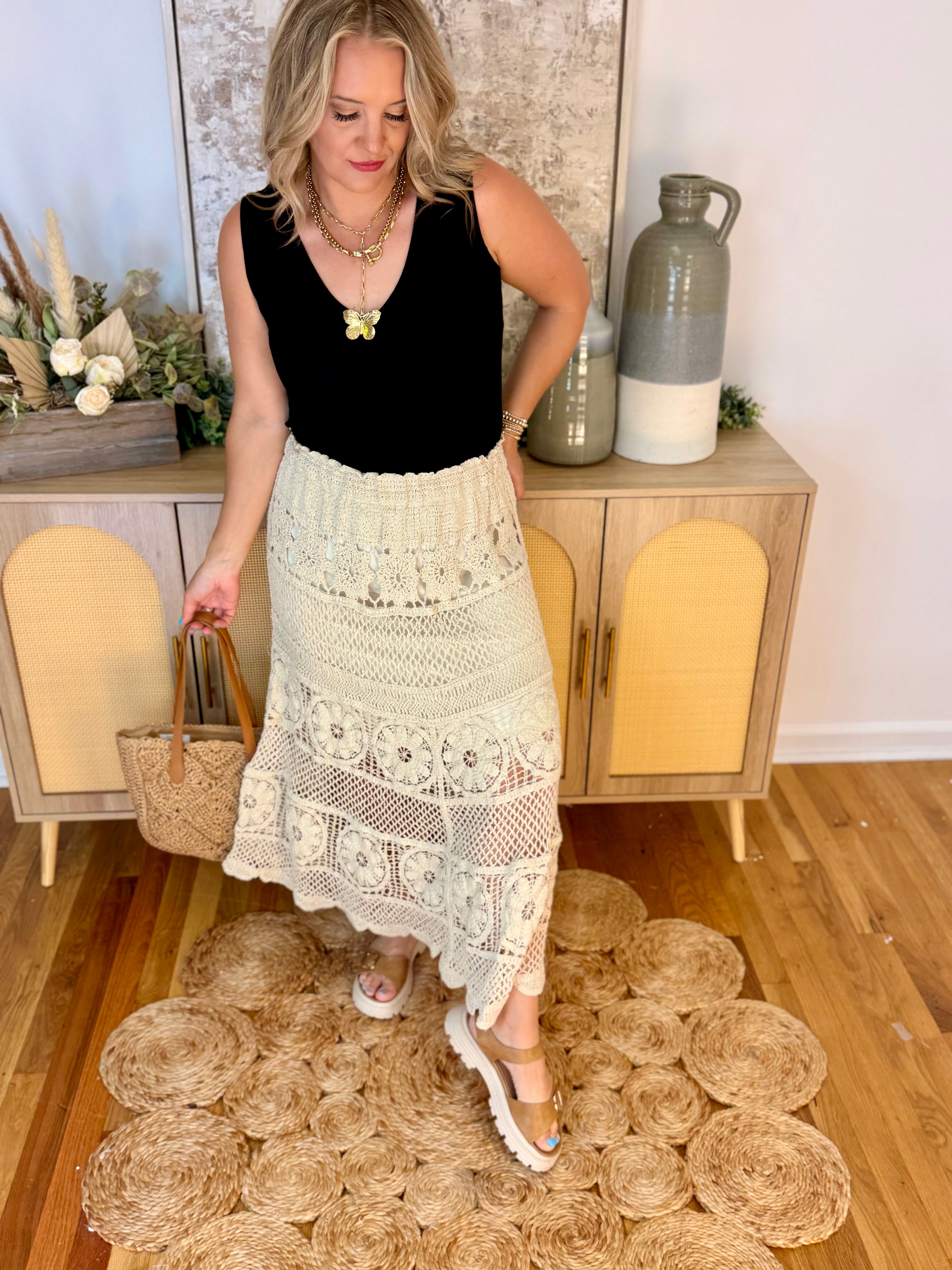 Sandy Toes Midi Skirt-230 Skirts/Shorts-Doe and Rae-The Lovely Closet, Women's Fashion Boutique in Alexandria, KY