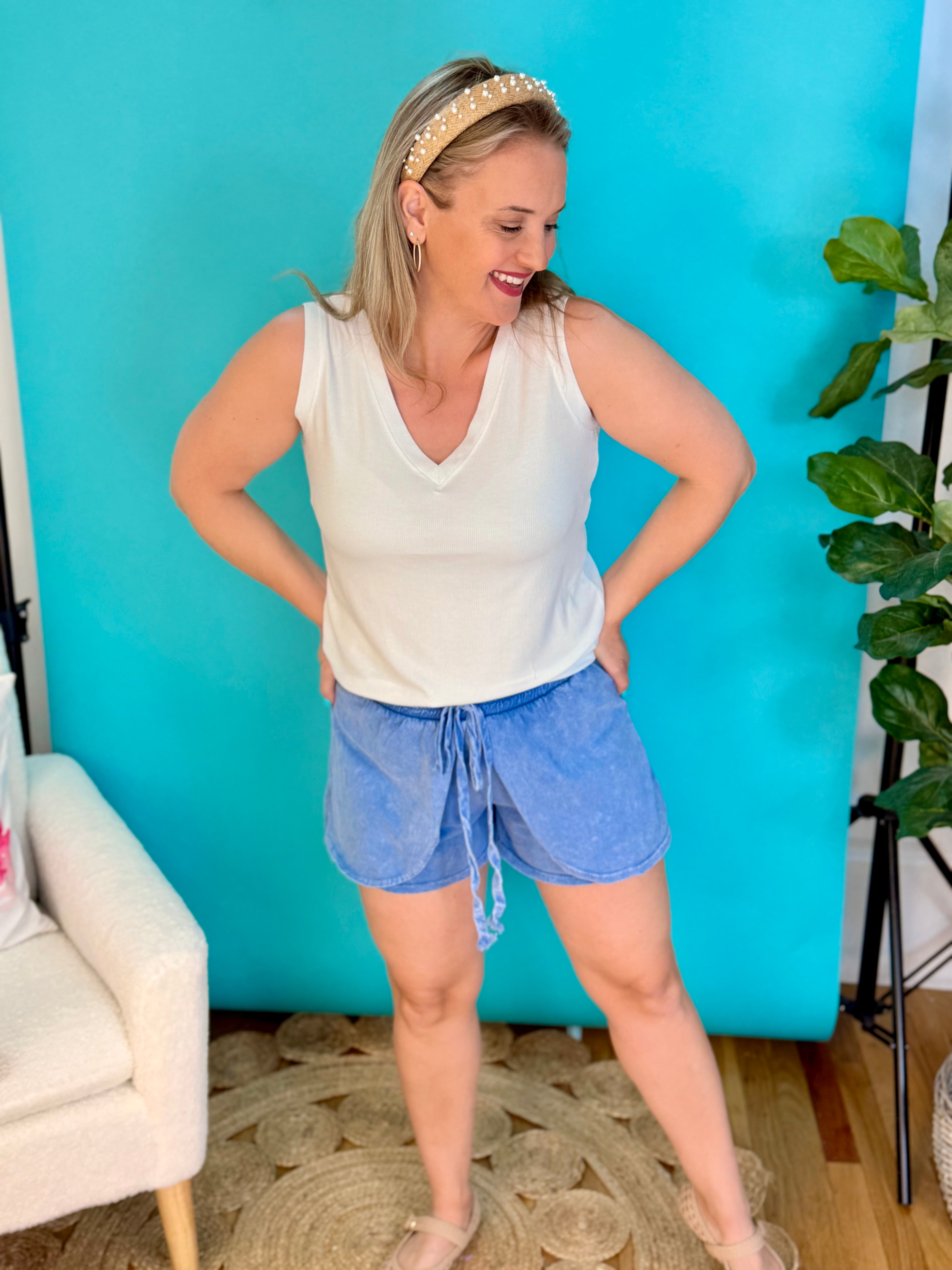 MineralWash Light Weight Shorts - Blue-230 Skirts/Shorts-J.Her-The Lovely Closet, Women's Fashion Boutique in Alexandria, KY