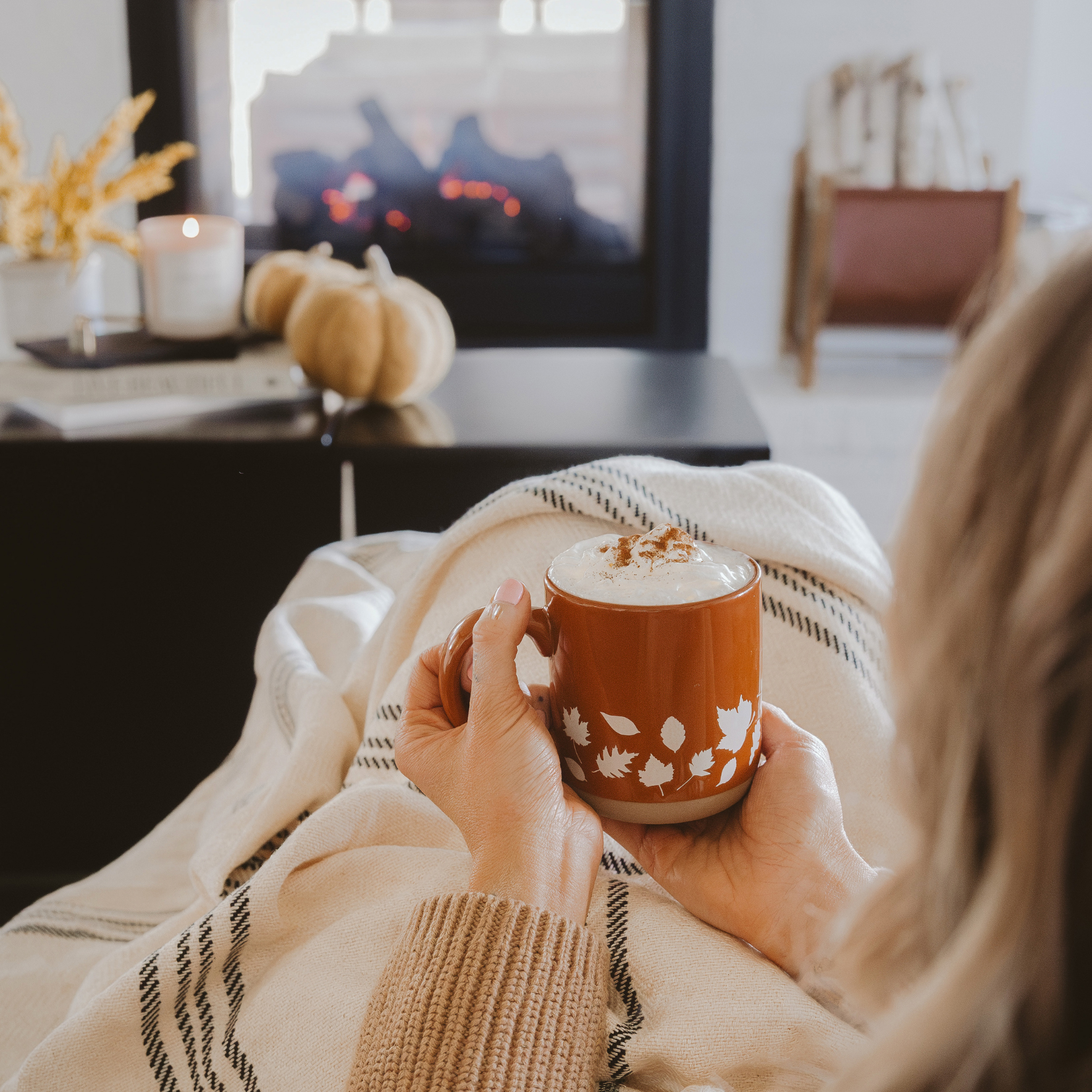 White Fall Leaves Stoneware Coffee Mug-310 Gift-Sweet Water Decor-The Lovely Closet, Women's Fashion Boutique in Alexandria, KY