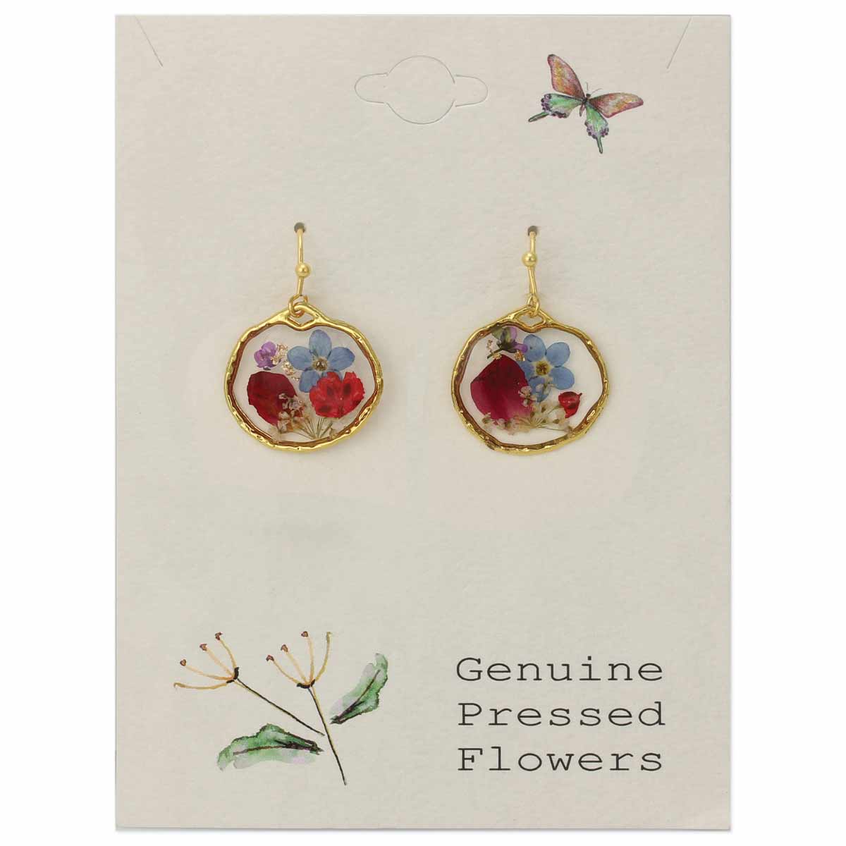 Cottage Floral Blue Red Dried Flower Earrings-280 Accessories-ZAD-The Lovely Closet, Women's Fashion Boutique in Alexandria, KY