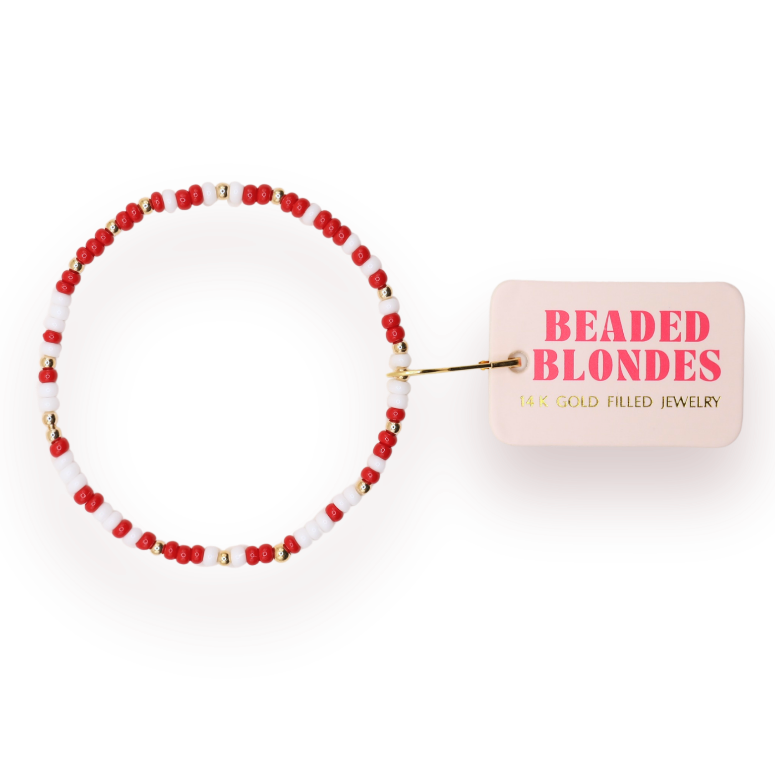 Crimson Red and White Sprinkle Bracelet: Gold / Standard 6.75 inch-bracelet-Beaded Blondes-The Lovely Closet, Women's Fashion Boutique in Alexandria, KY