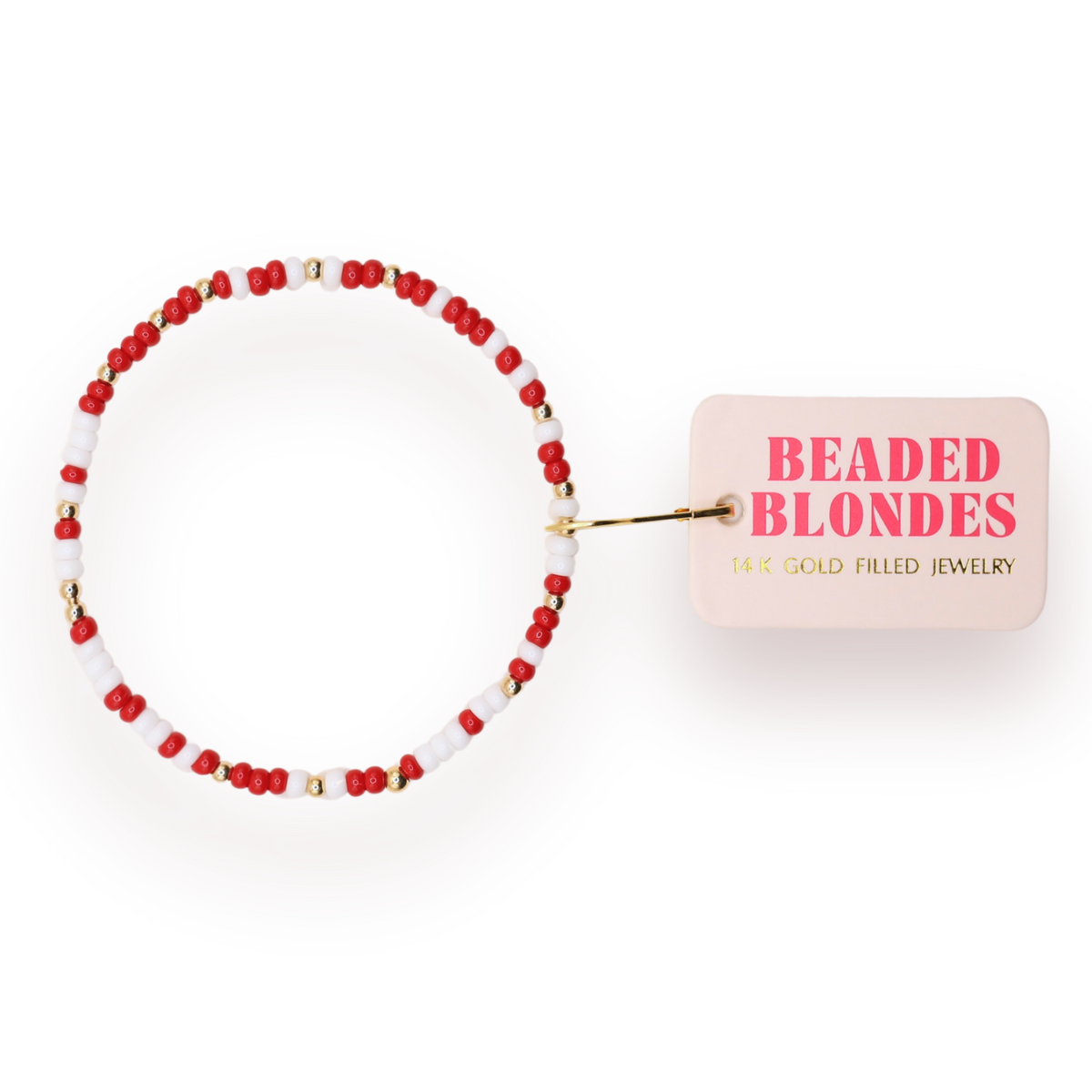 Crimson Red and White Sprinkle Bracelet: Gold / Standard 6.75 inch-bracelet-Beaded Blondes-The Lovely Closet, Women's Fashion Boutique in Alexandria, KY