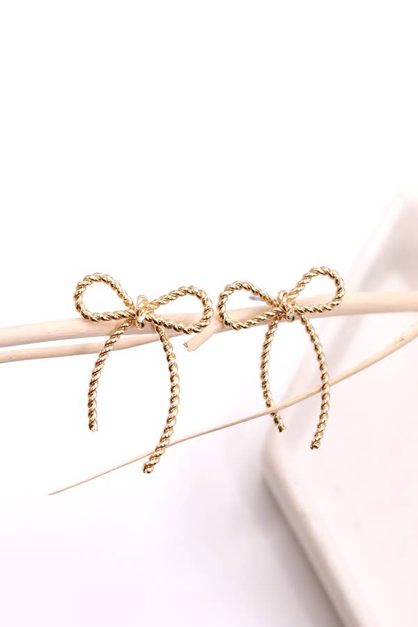 Gold Rope Bow Stud Earring-280 Accessories-JOSSLYN by wall to wall-The Lovely Closet, Women's Fashion Boutique in Alexandria, KY