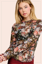 Sheer Long Sleeve Mesh Layering Top - Hazelnut-110 Long Sleeve Top-La Miel-The Lovely Closet, Women's Fashion Boutique in Alexandria, KY