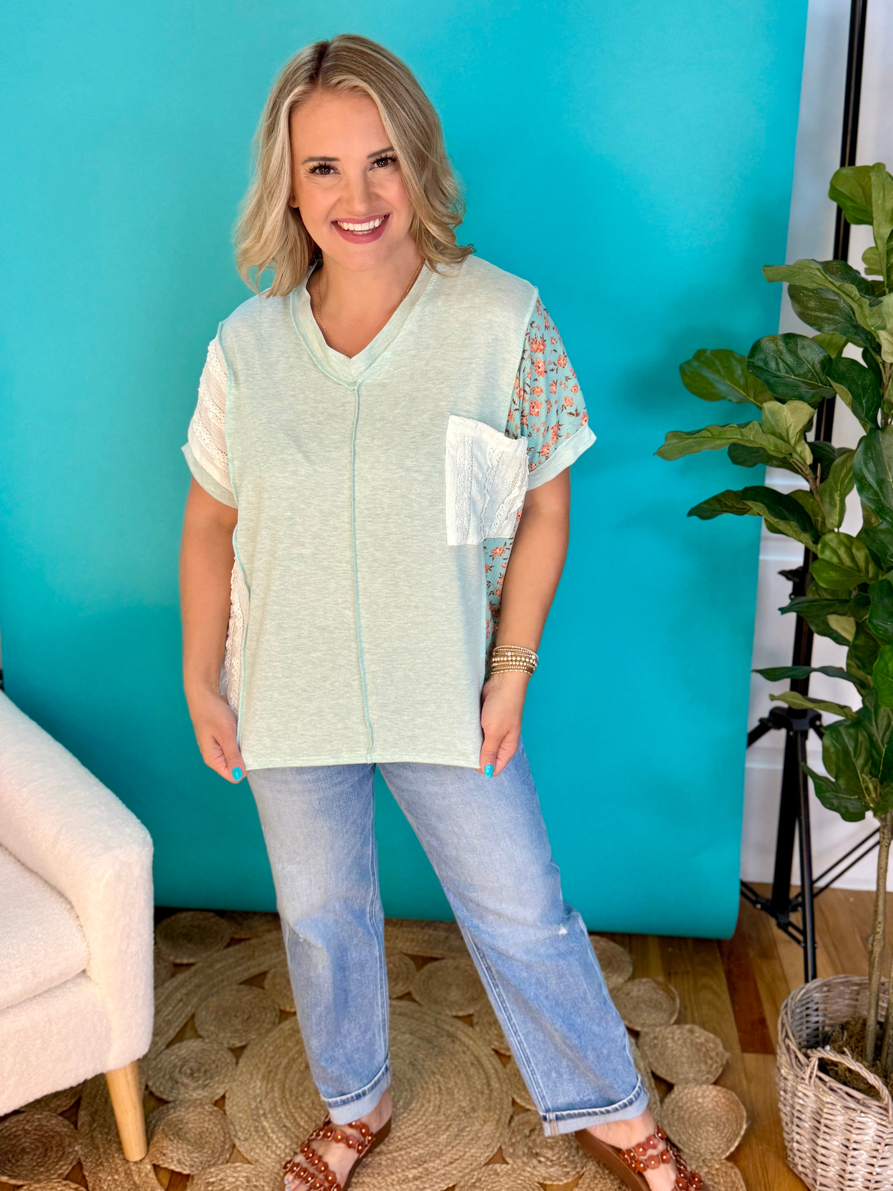 Color Block Patchwork Knit Top With Pocket-100 Short Sleeve Tops-7th Ray-The Lovely Closet, Women's Fashion Boutique in Alexandria, KY