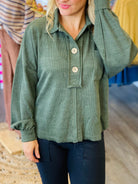 Charm Pullover - Olive Green-110 Long Sleeve Top-Blu Pepper-The Lovely Closet, Women's Fashion Boutique in Alexandria, KY