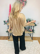 FINAL SALE - Gold Metallic Woven Blouse-110 Long Sleeve Top-Vine & Love-The Lovely Closet, Women's Fashion Boutique in Alexandria, KY